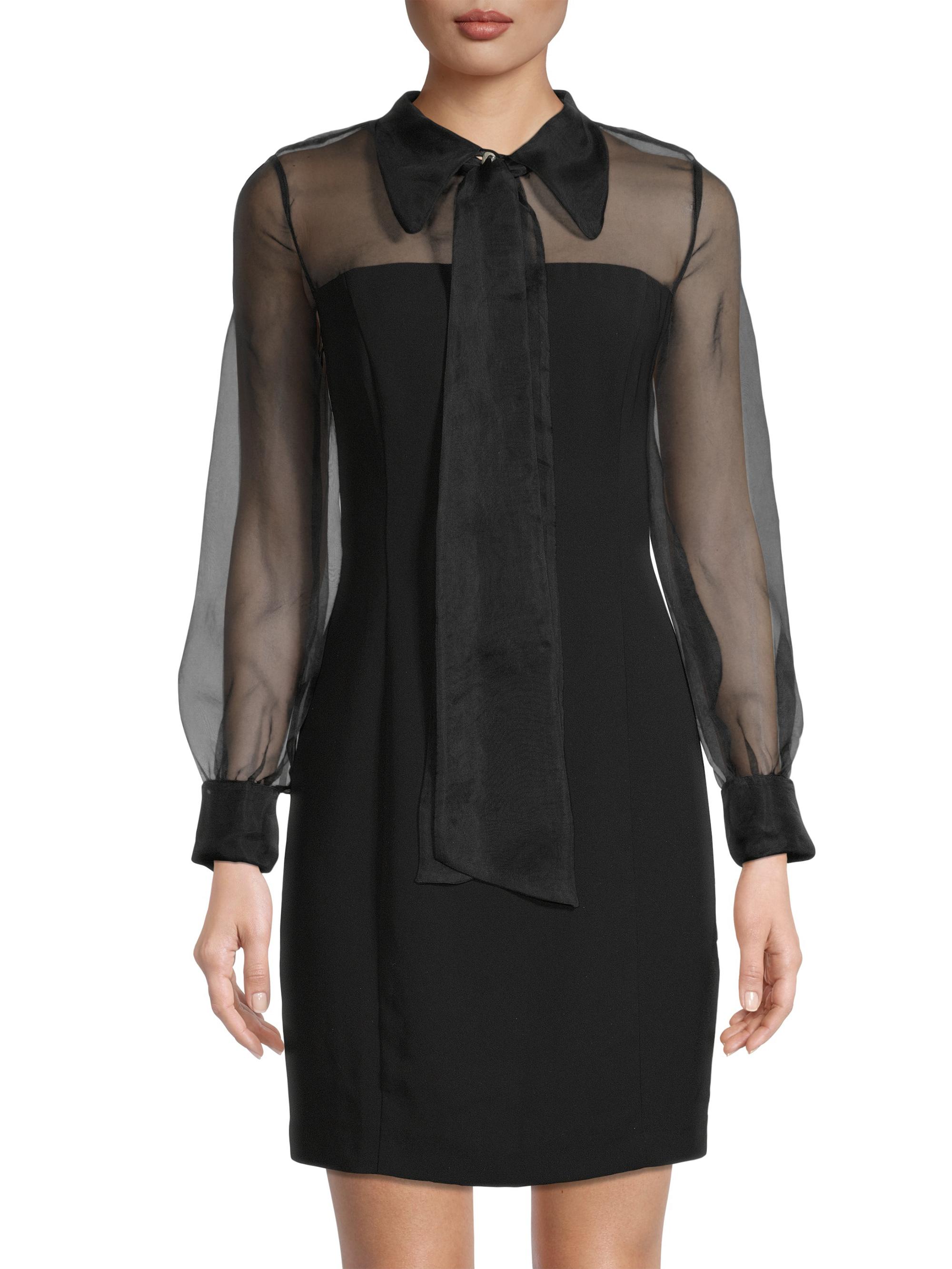 Shani Women's Silk Organza Mixed Media Collared Minidress - Black | Thumbnail 3