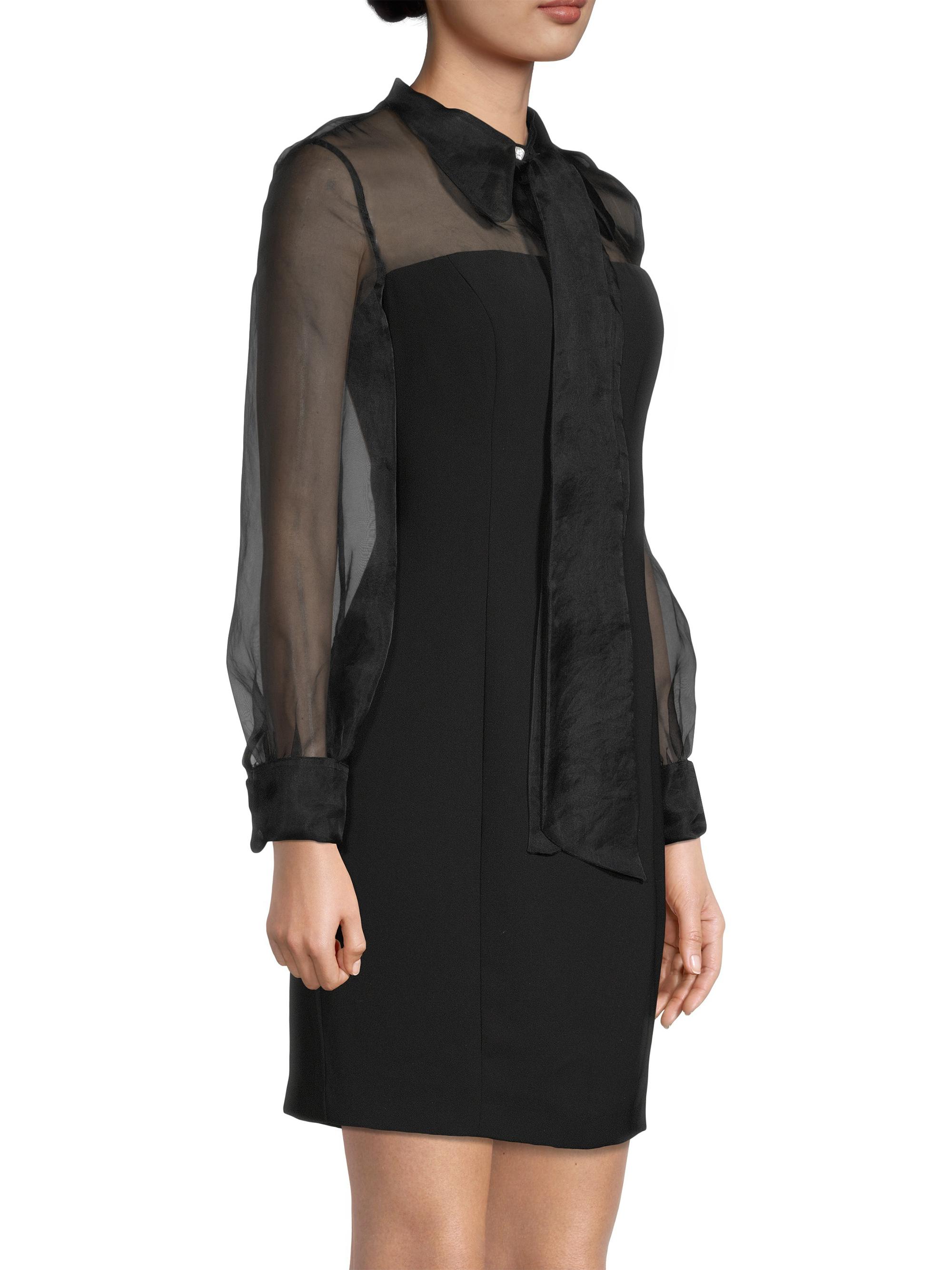 Shani Women's Silk Organza Mixed Media Collared Minidress - Black | Thumbnail 4