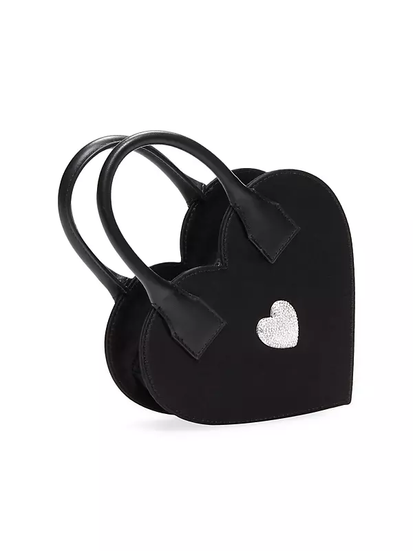 Mach & Mach Women's Heart-shape Crystal-embellished Satin Top Handle Bag - Black One-Size