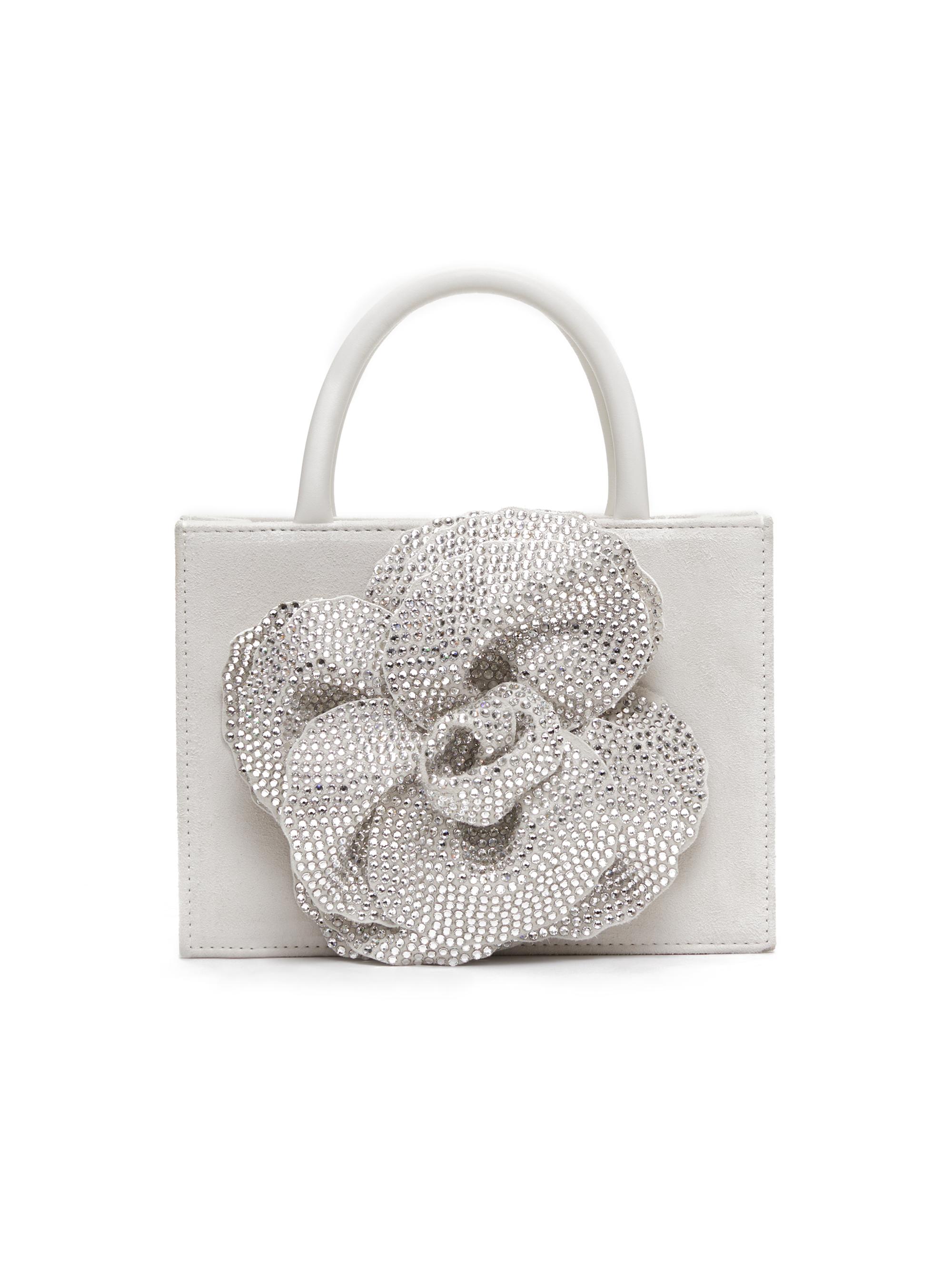 Mach & Mach Women's Crystal Flower Leather Tote - White