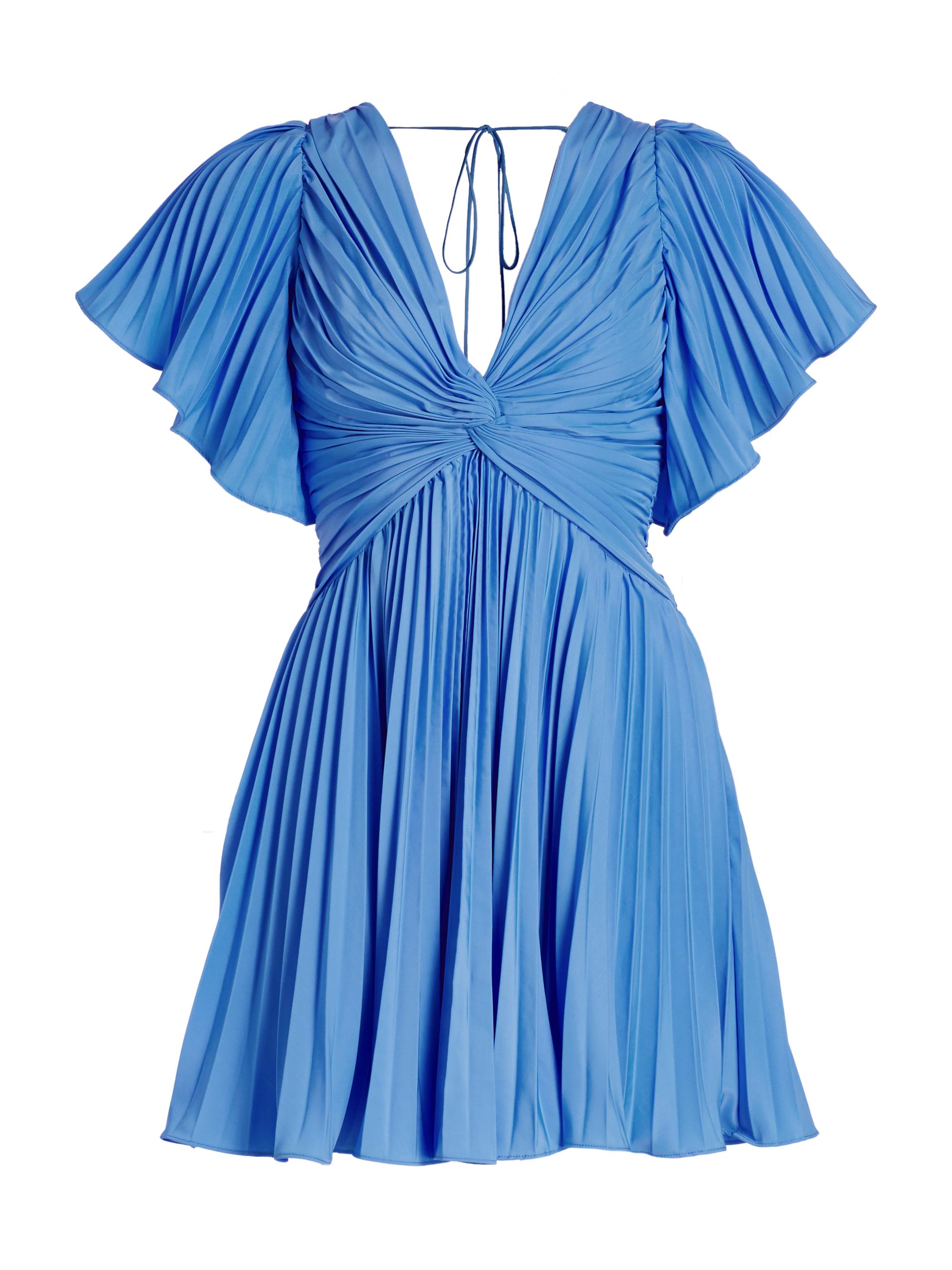 ML Monique Lhuillier Women's Tafetta Cape-Sleeve Pleated Minidress - Neon Azure