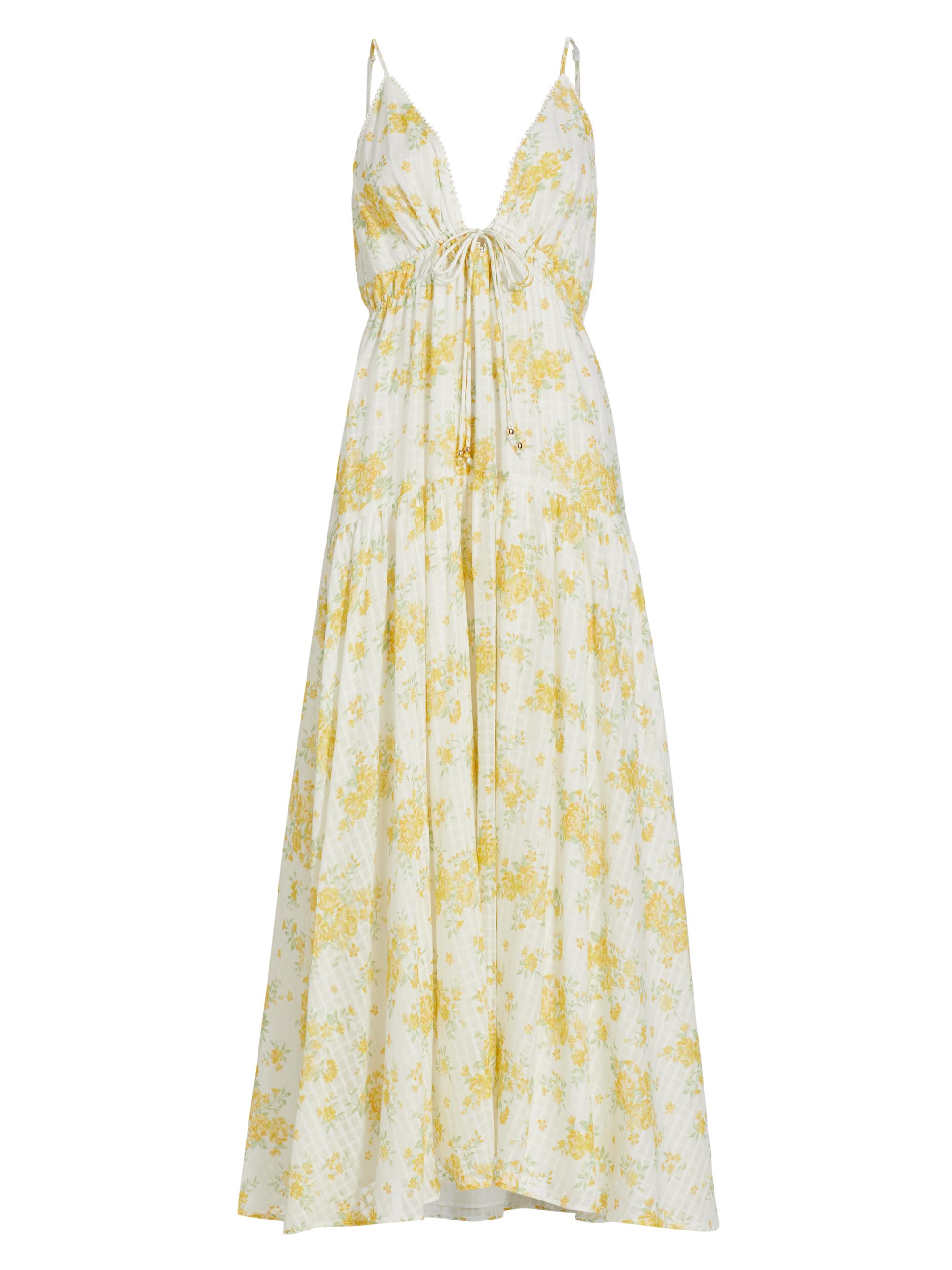Kivari Women's Claudia Floral Cotton Tie-Front Maxi Dress - Yellow Ditsy