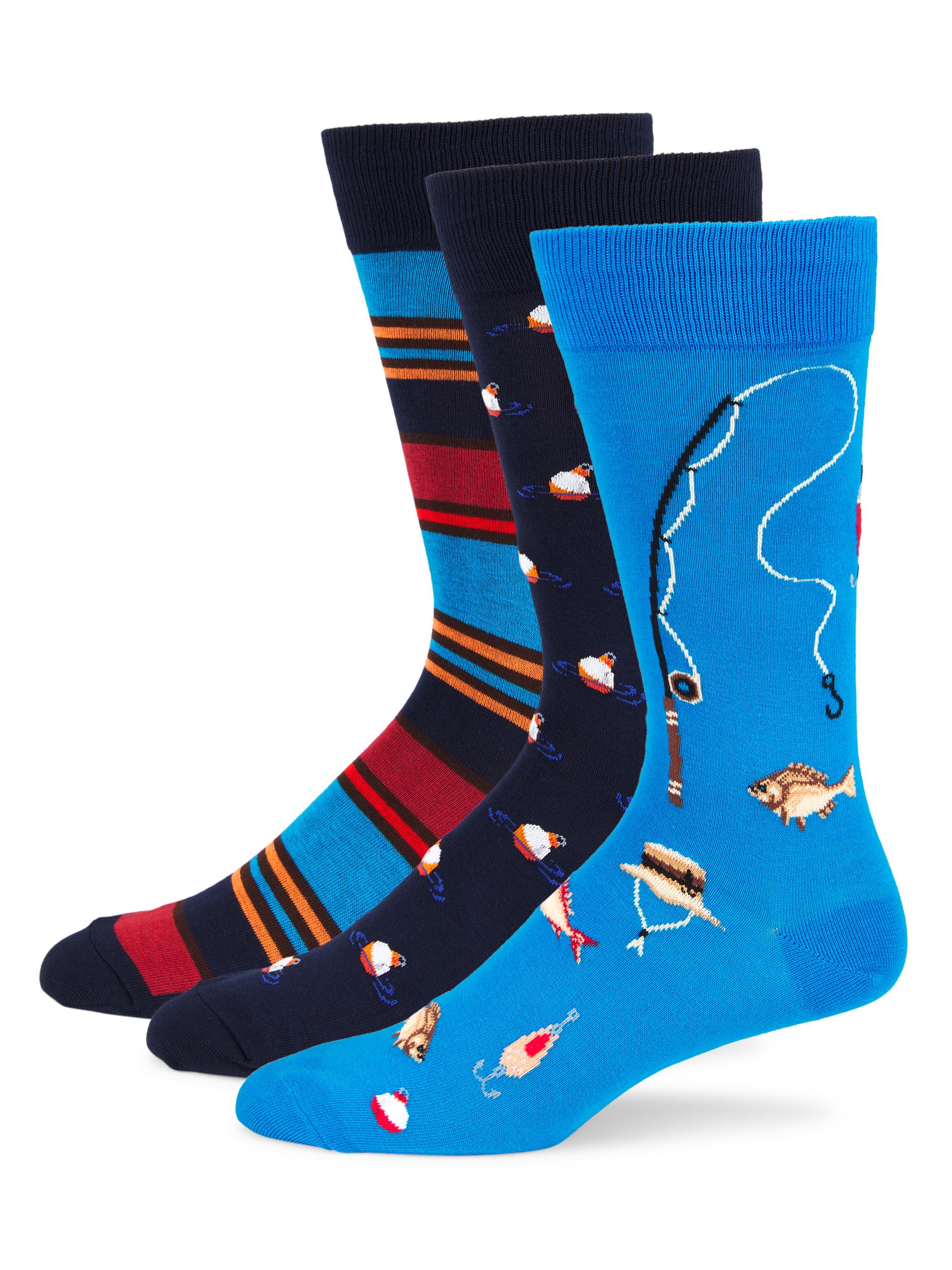 Saks Fifth Avenue Men's COLLECTION Gone Fishing 3-Pair Graphic Socks - Ibiza Blue Combo