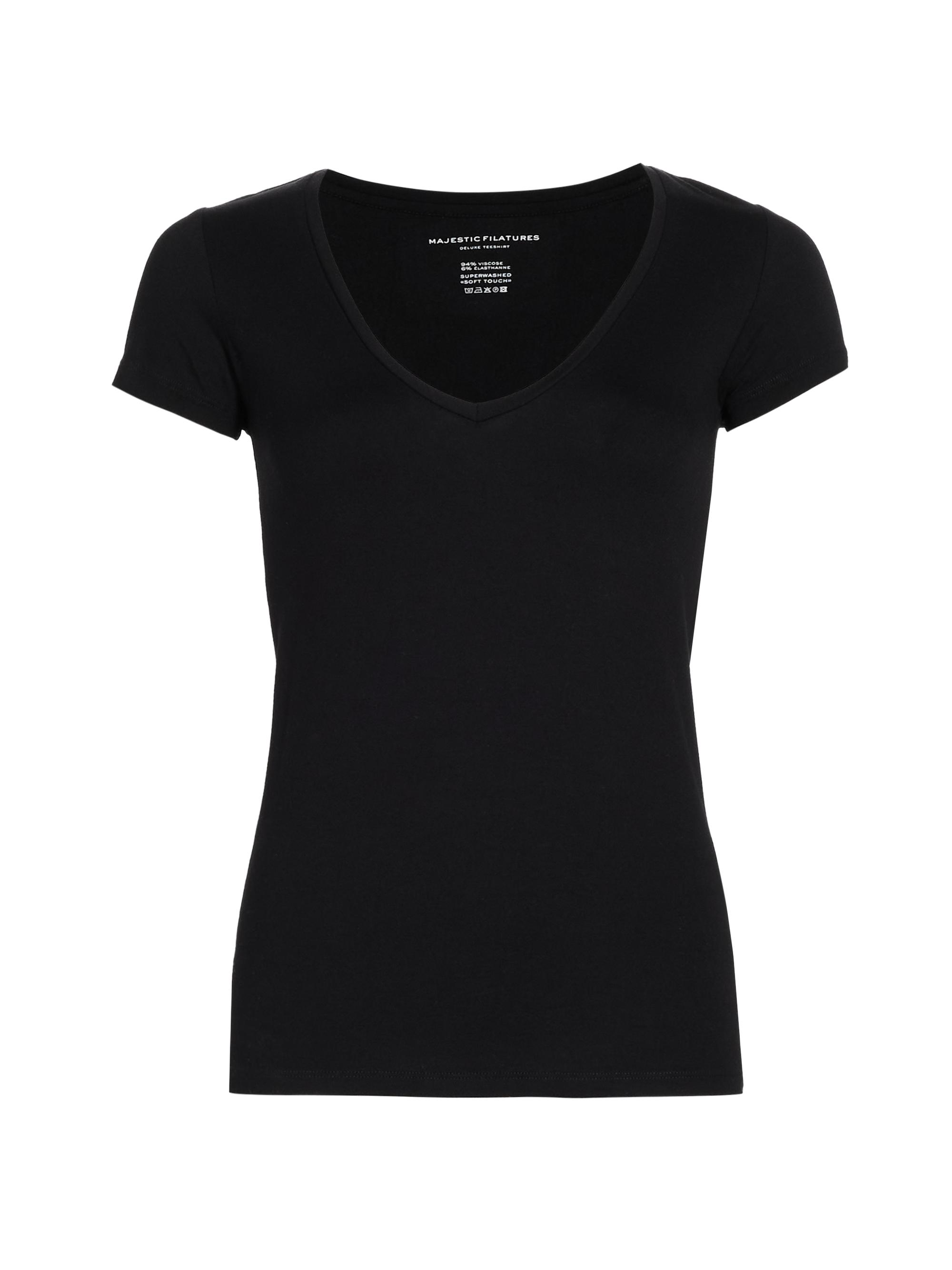 Majestic Filatures Women's Soft Touch V-Neck T-Shirt - Noir
