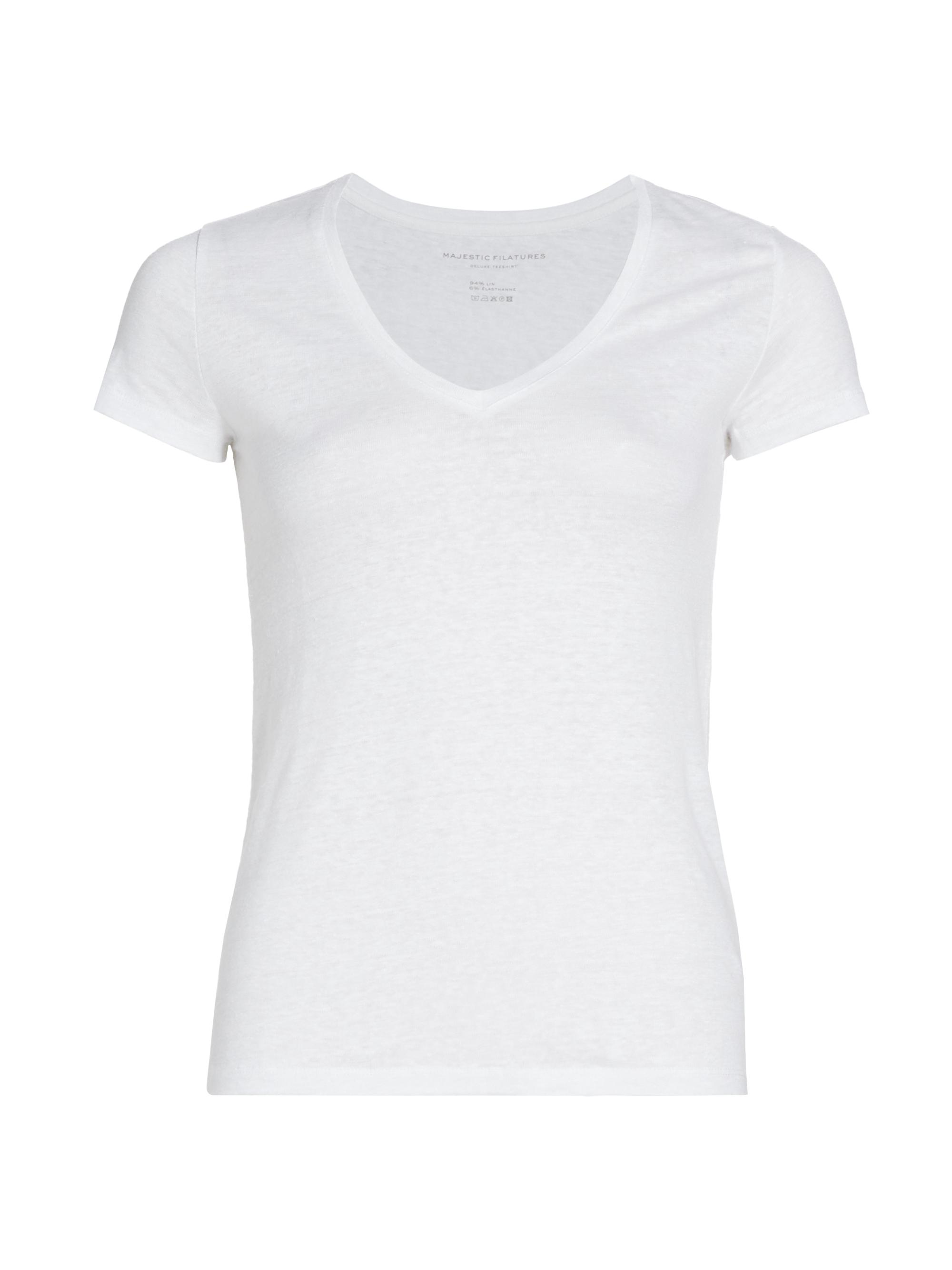 Majestic Filatures Women's Stretch Linen V-Neck T-Shirt - Blanc