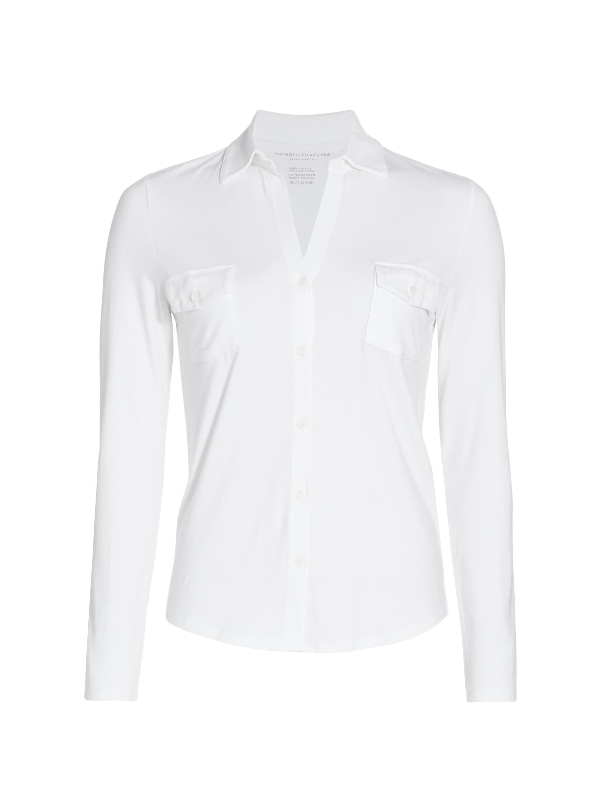 Majestic Filatures Women's Soft Touch Long-Sleeve Pocket Shirt - Blanc