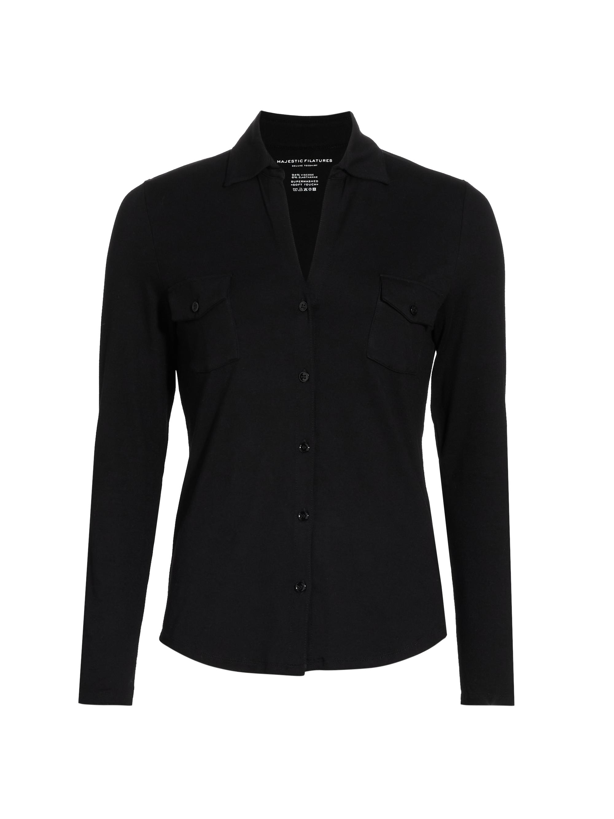 Majestic Filatures Women's Soft Touch Long-Sleeve Pocket Shirt - Noir