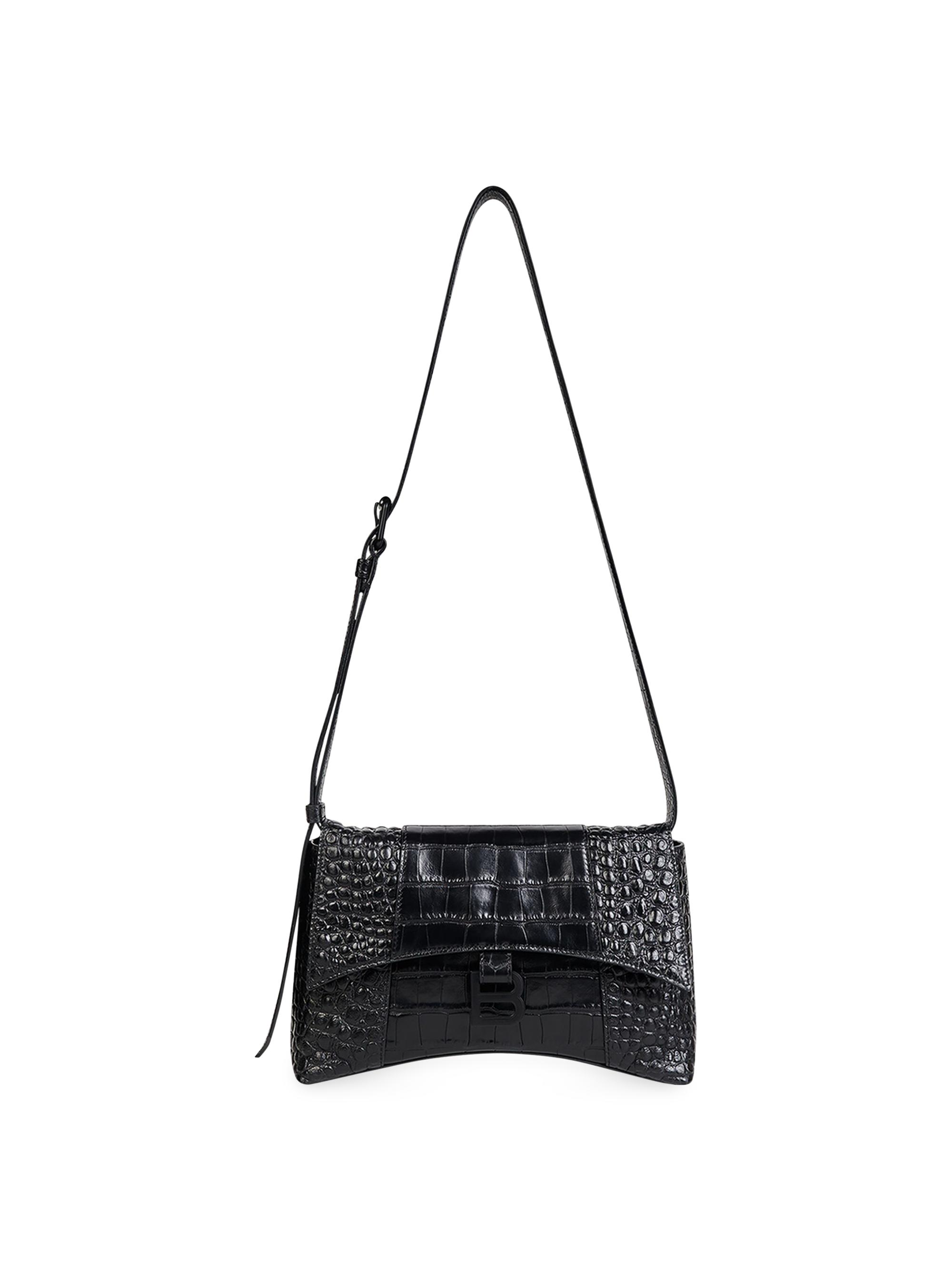 Balenciaga Women's Downtown X-Small Crocodile Embossed Shoulder Bag - Black