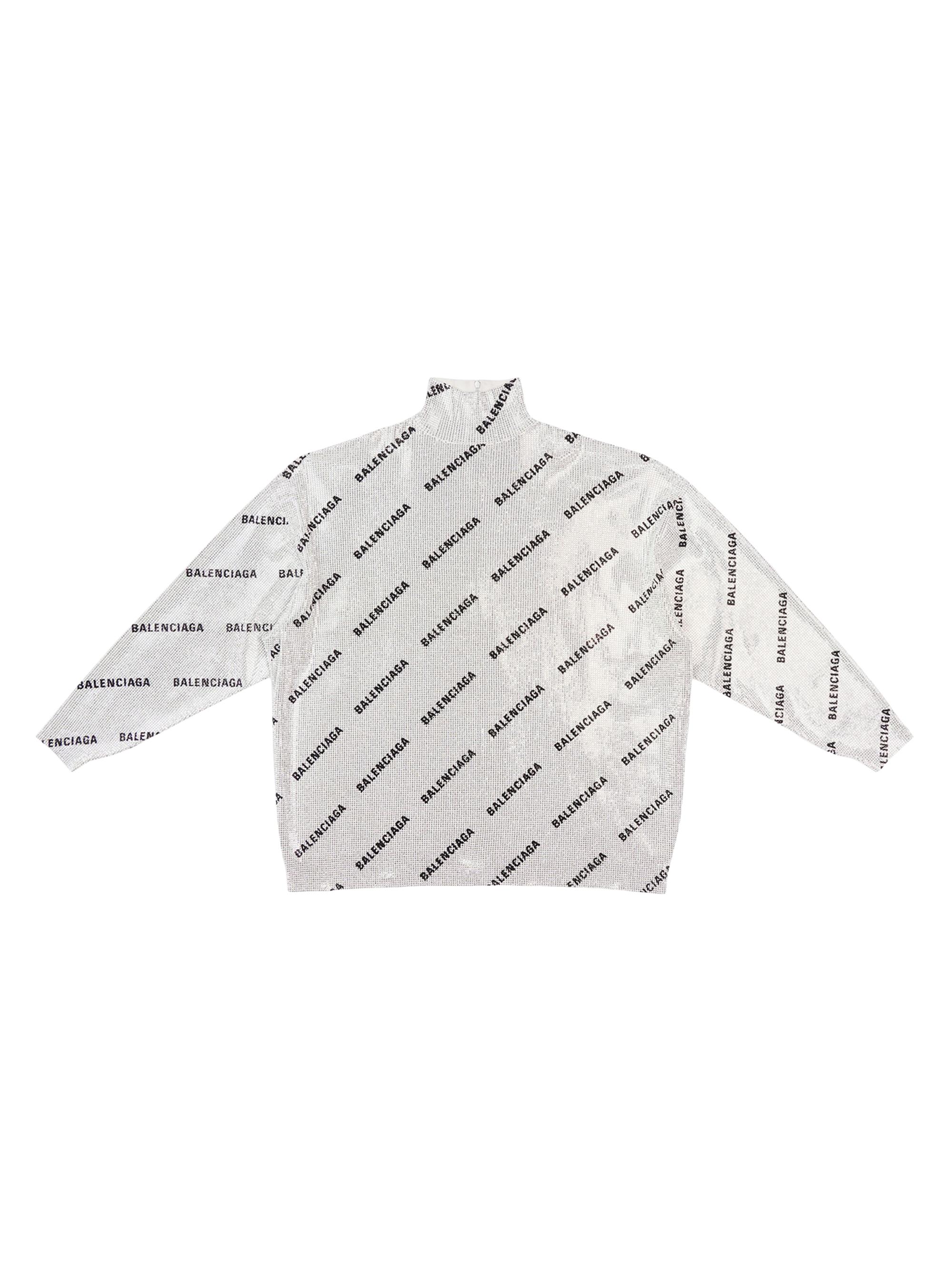 Balenciaga Women's Allover Logo Strass Oversized Turtleneck - Silver Black
