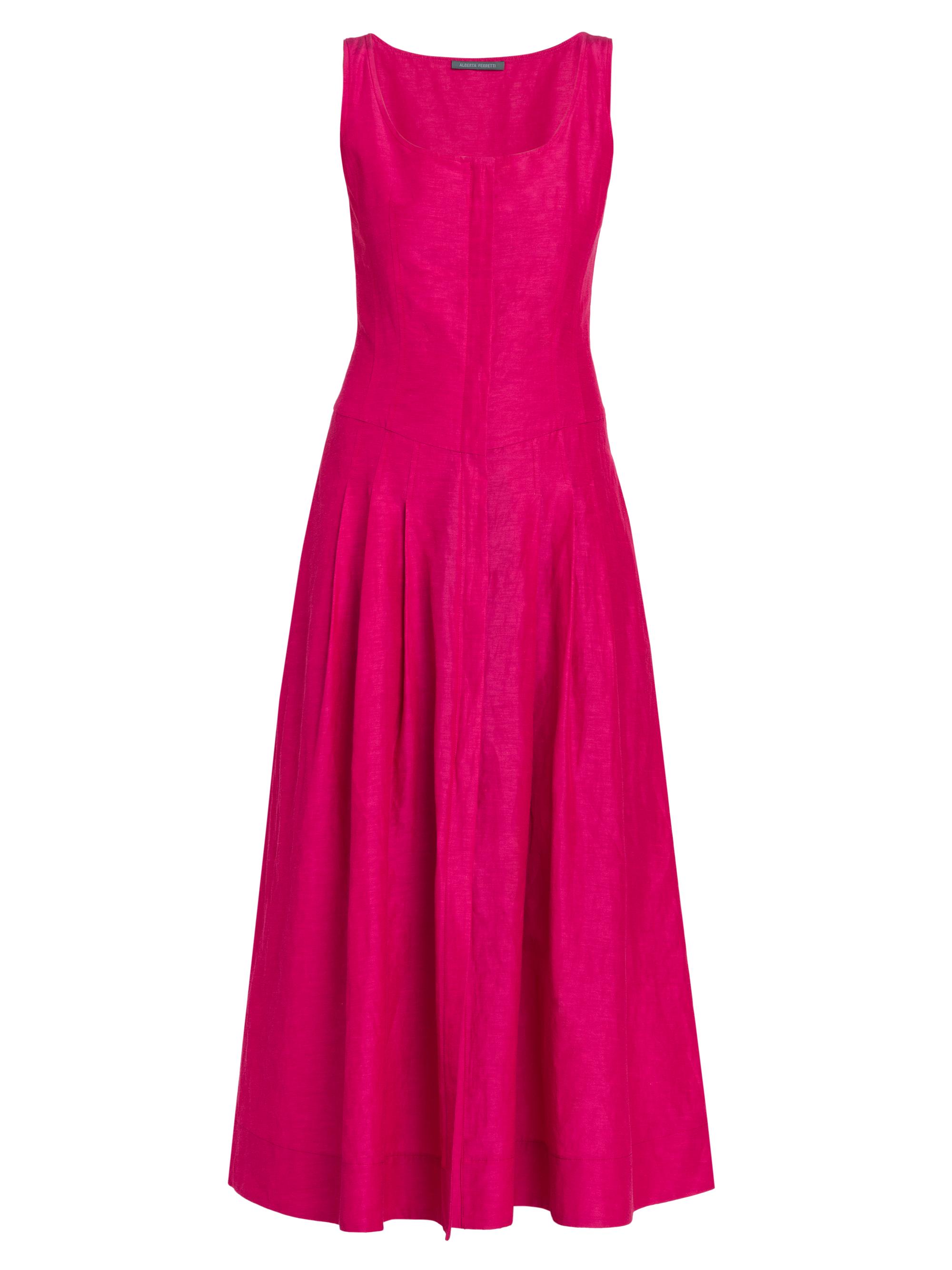 Alberta Ferretti Women's Scoopneck Pleated Midi-Dress - Fucsia