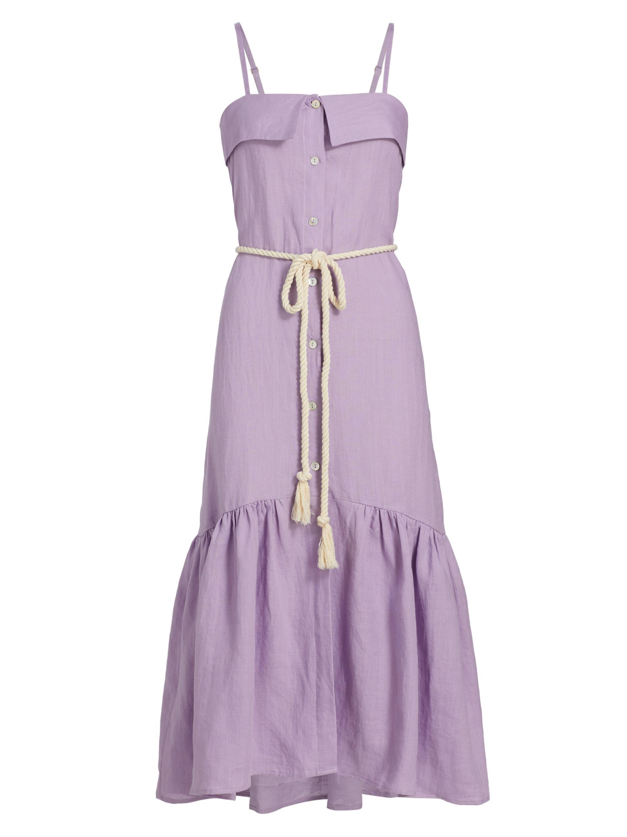 Hevron Women's Ember Belted Linen Midi-Dress - Lilac