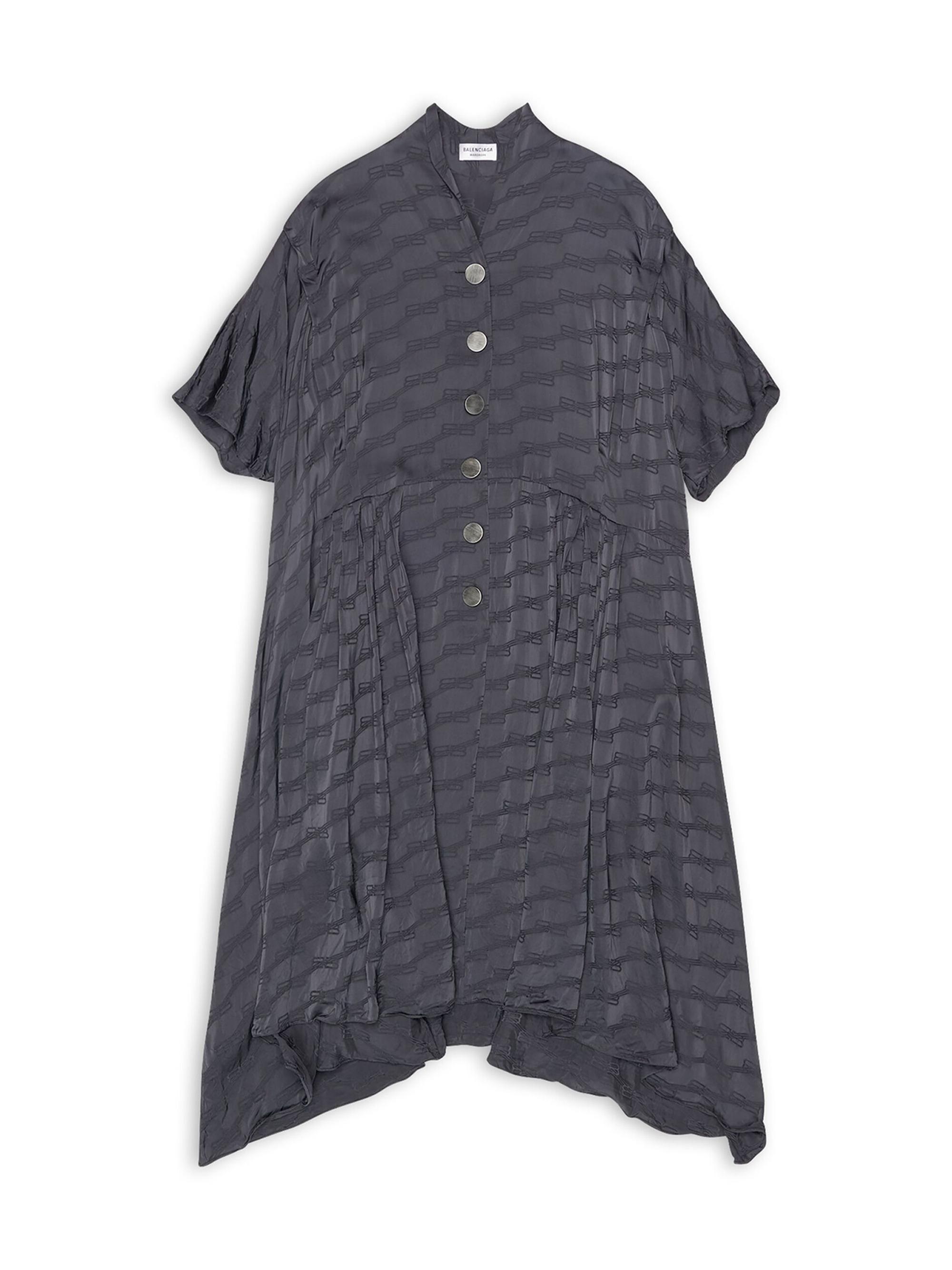 balenciaga grey dress Balenciaga BB Monogram Oversized Buttoned Dress