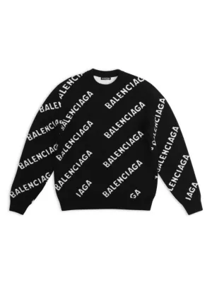 Balenciaga Long Sleeve Logo Crewneck Sweater in Black