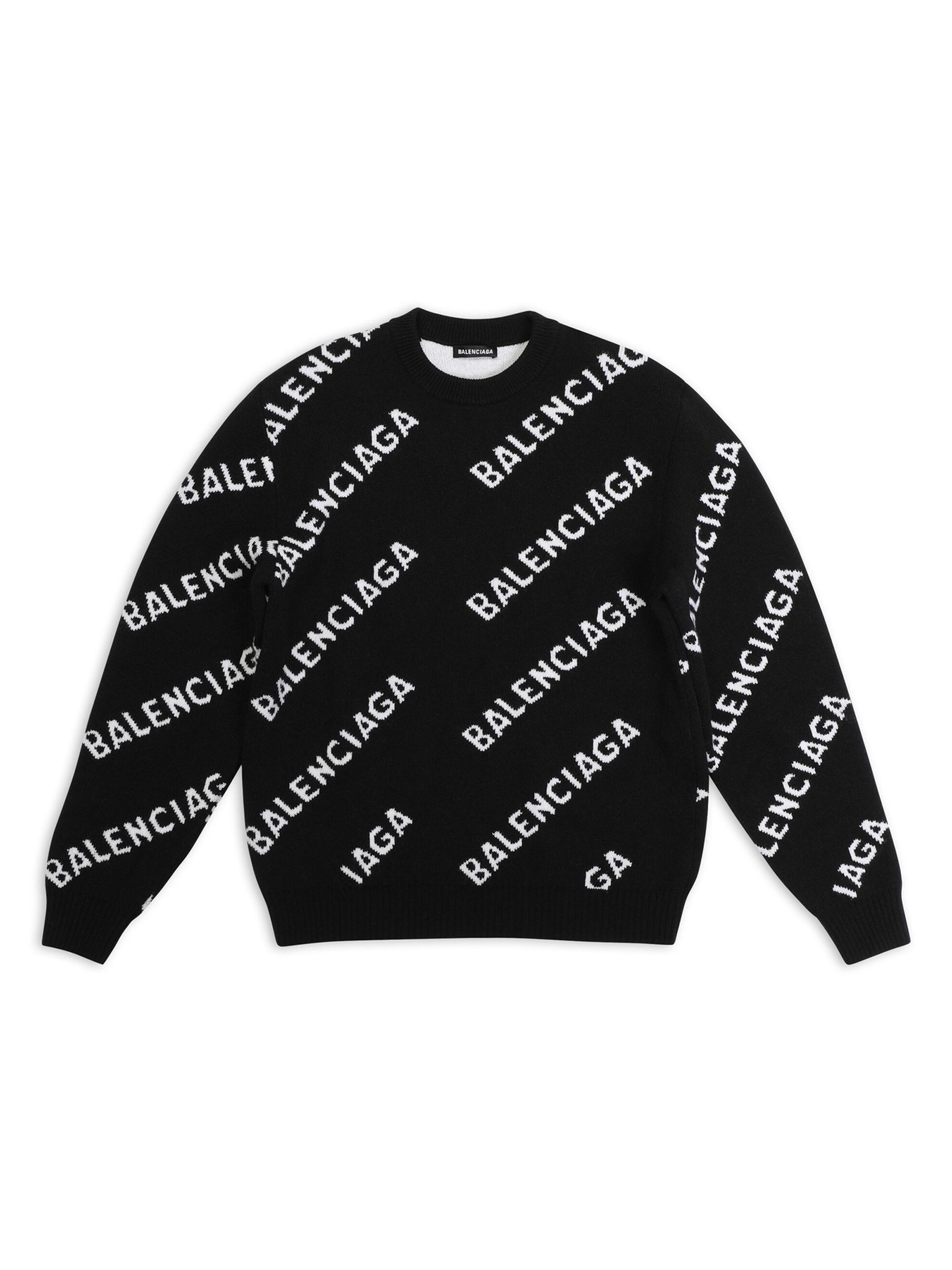 Balenciaga Long Sleeve Logo Crewneck Sweater in Black