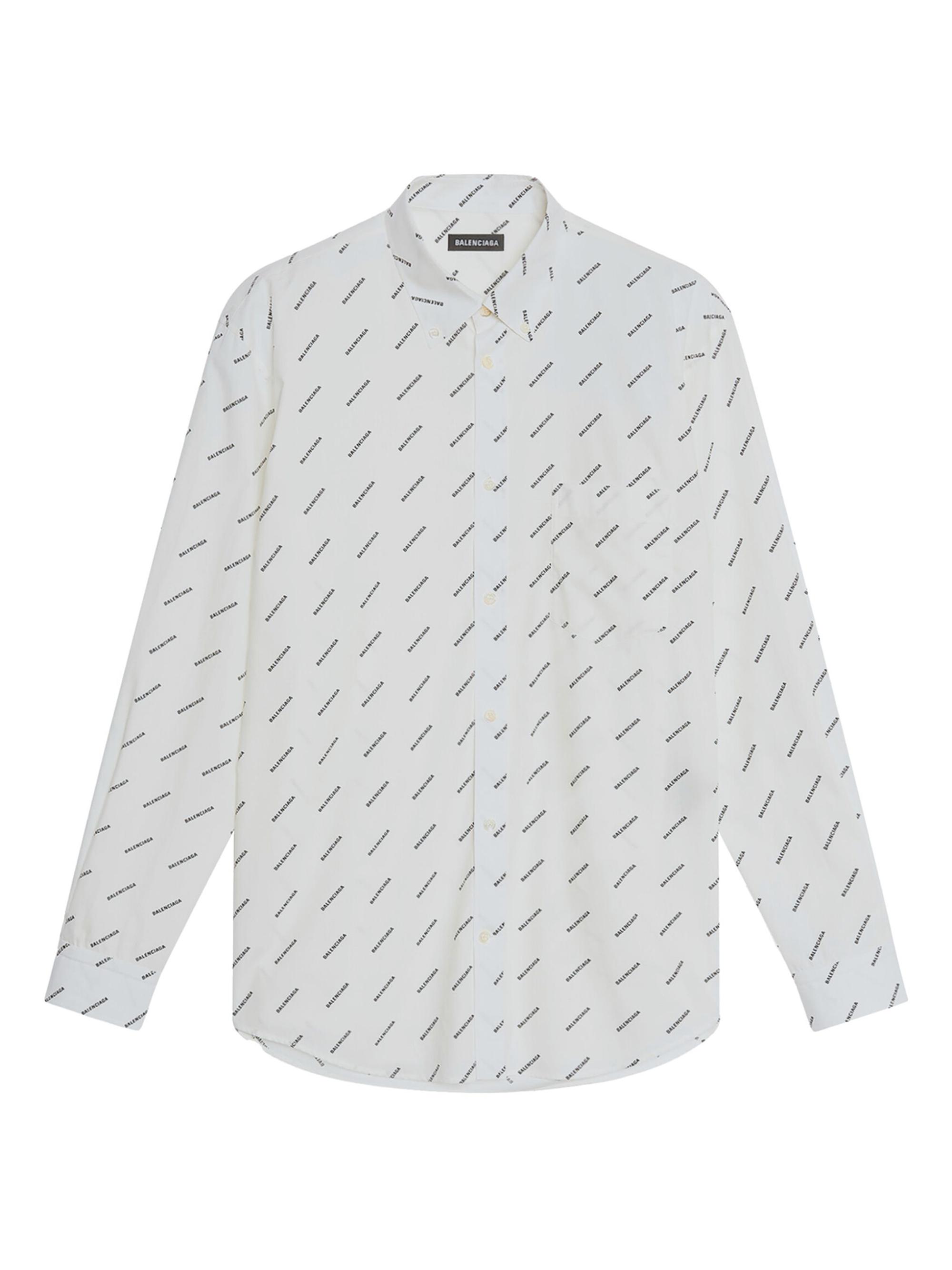 Balenciaga Men's Allover Logo Shirt Normal Fit - White