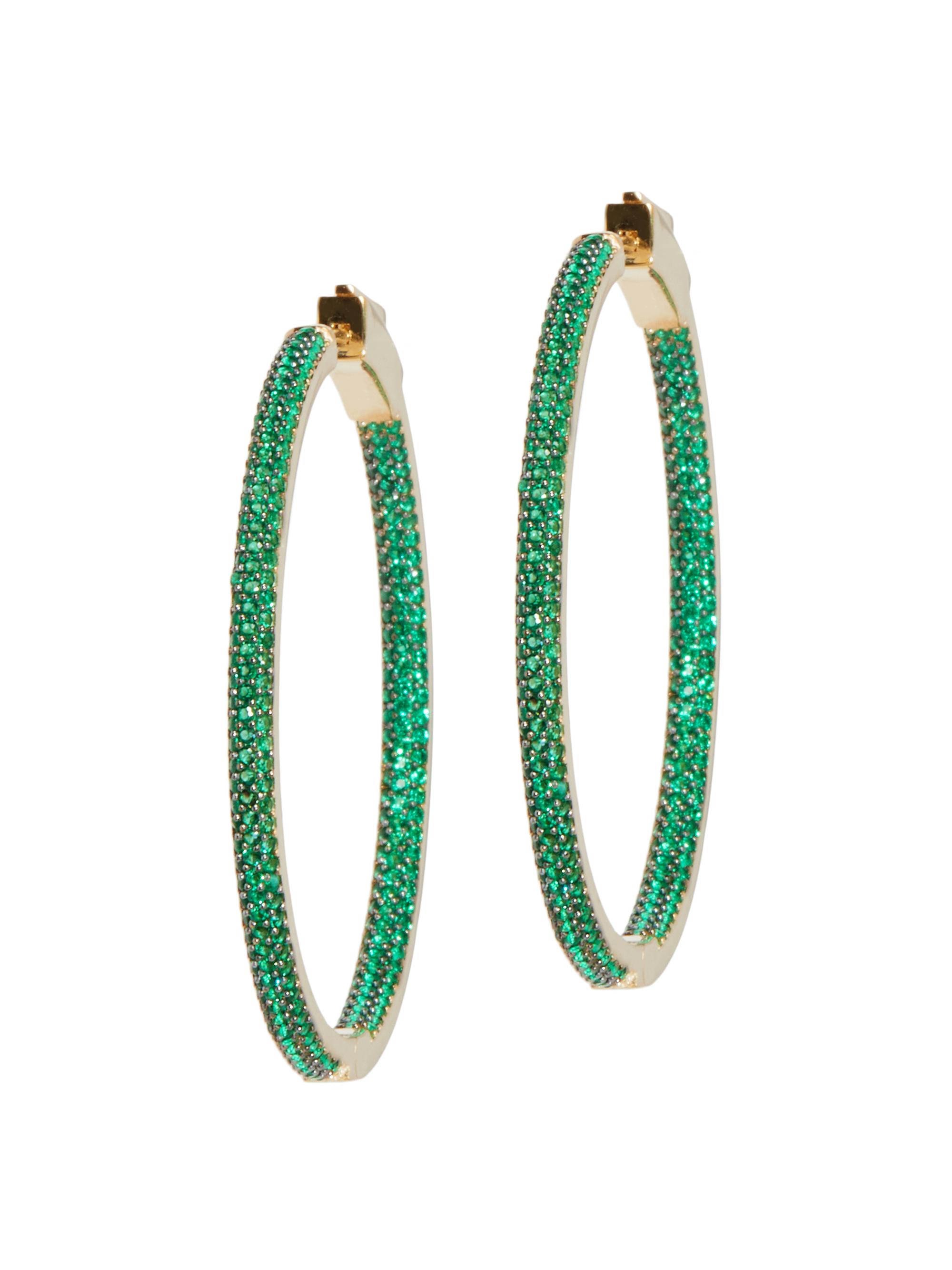 Nickho Rey Women's Classic Hoops Slim Tire 14K Gold Vermeil & Crystal Earrings - Emerald