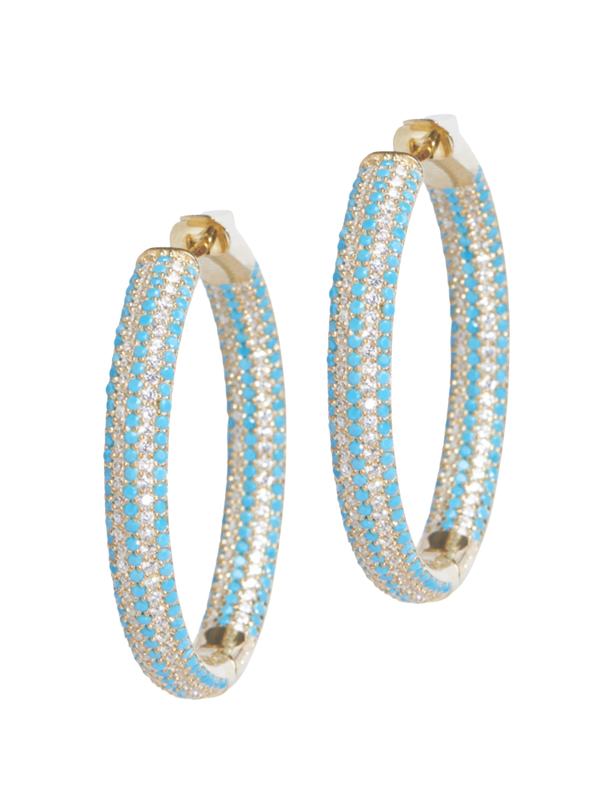 Nickho Rey Women's Tire 14K-Yellow-Gold Vermeil & Crystal Striped Hoop Earrings - Turquoise