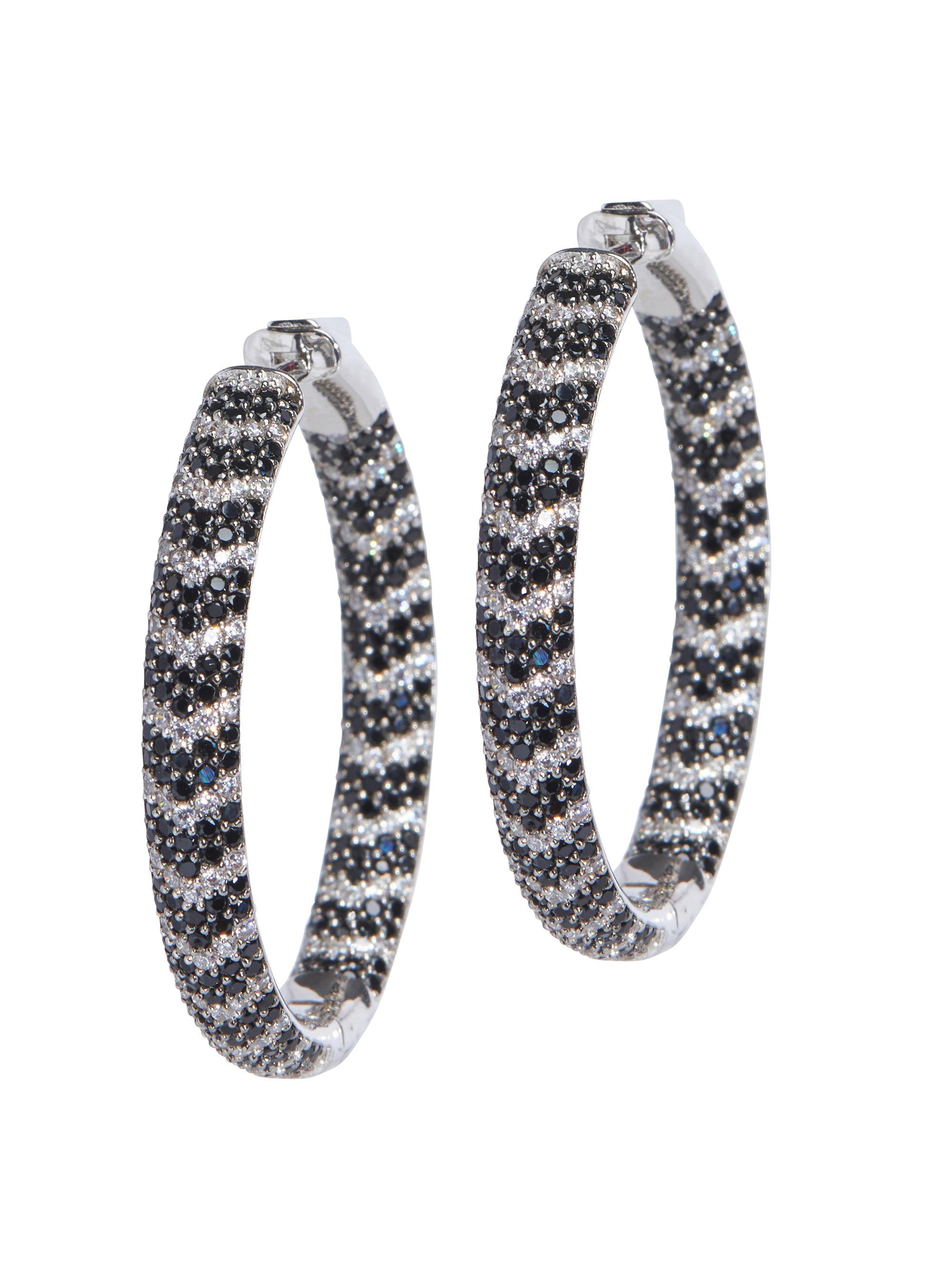 Nickho Rey Women's Classic Hoops Tire Rhodium-Plate & Crystal Earrings - Black