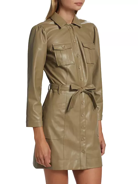 FAUX LEATHER BELTED DRESS - Khaki