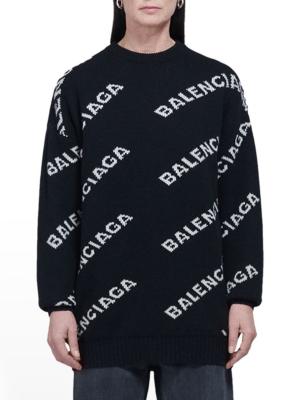 Balenciaga Allover Logo Crewneck White