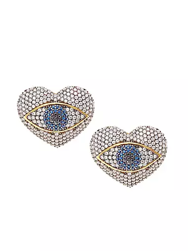 Lucky Talismans 24K-Gold-Plated, Zircon, & Root Sapphire Eye Earrings