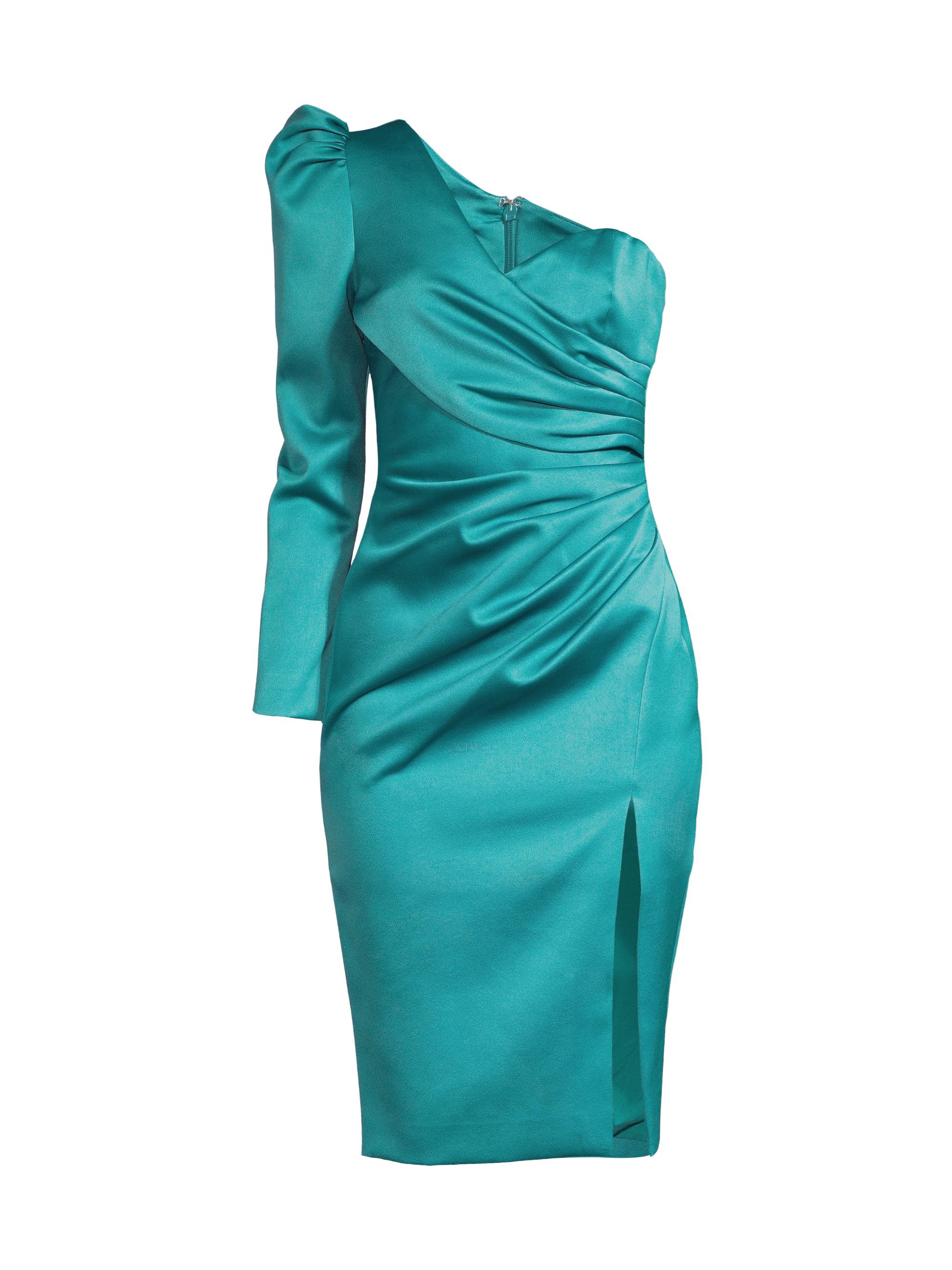 Lavish Alice Women's Satin One-Shoulder Sheath Dress - Emerald