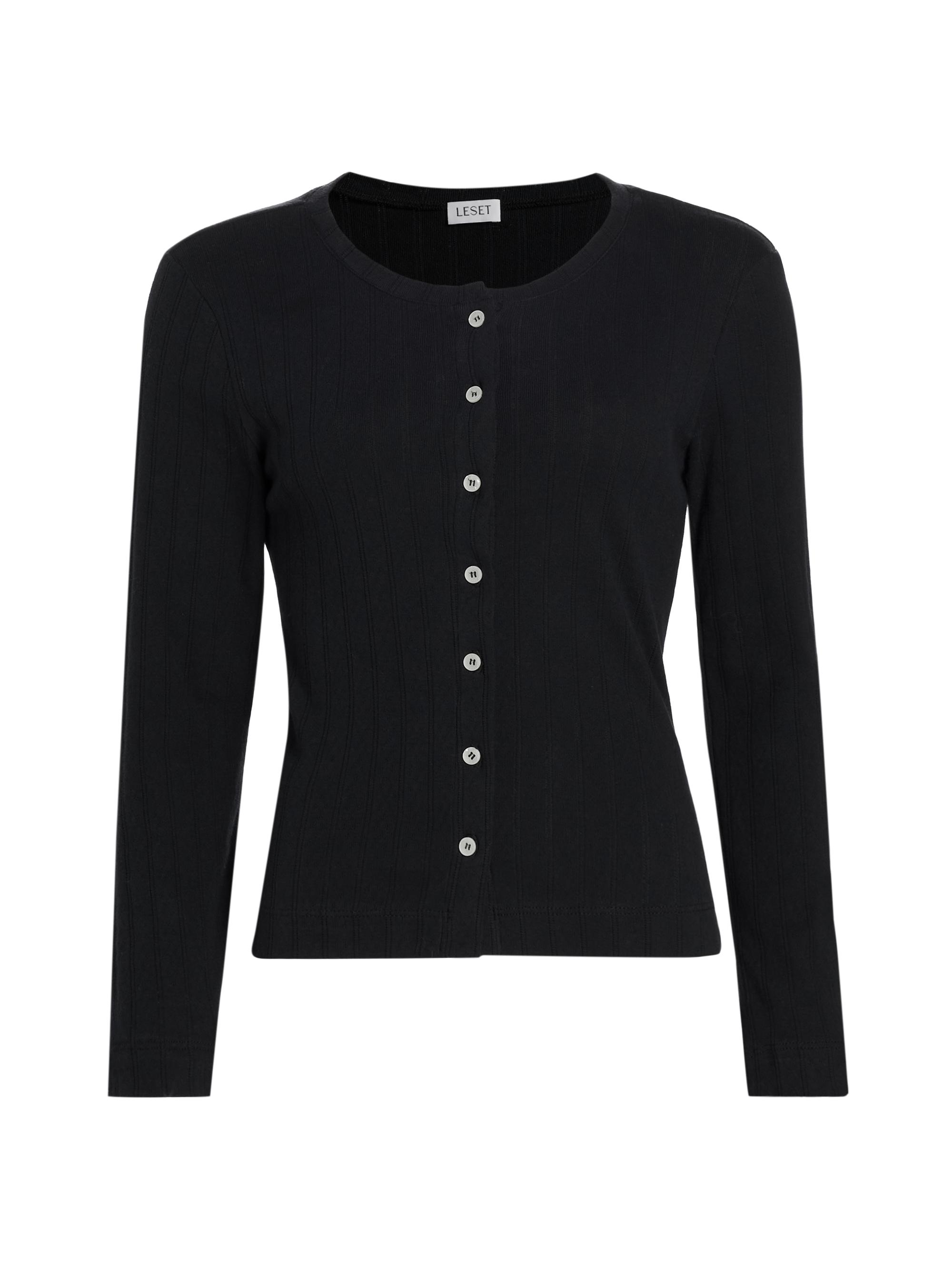 Leset Barb Satin Crewneck Cardigan | Saks Fifth Avenue