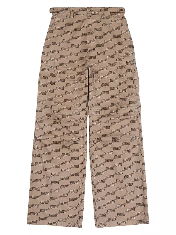 Grey BB-monogram print satin trousers, Balenciaga