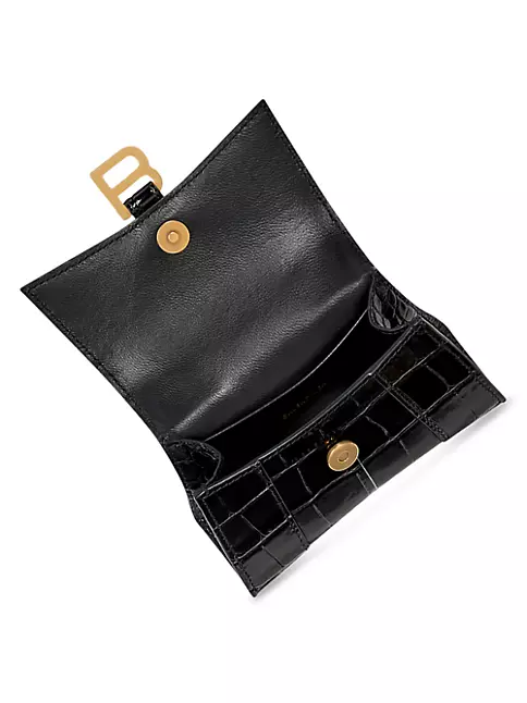 Balenciaga Hourglass Mini Handbag With Chain Crocodile Embossed in