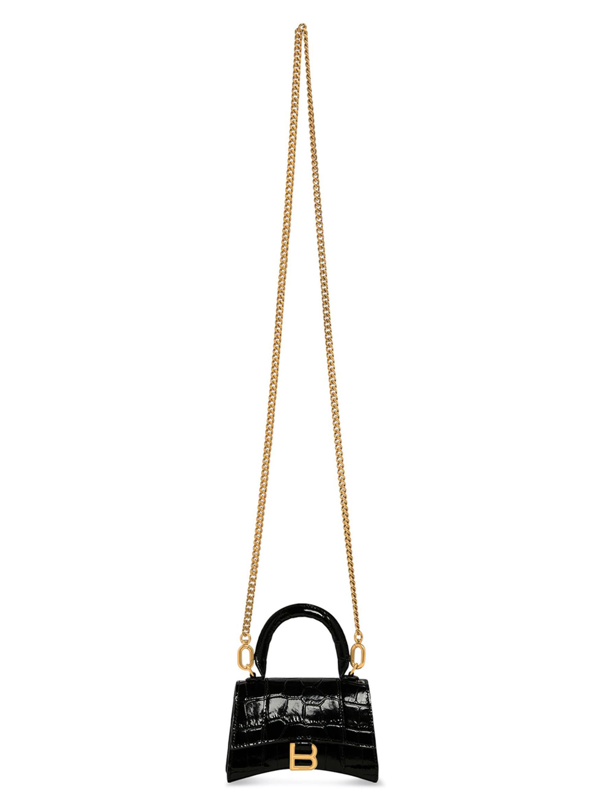 Balenciaga Hourglass Mini Handbag With Chain Crocodile Embossed