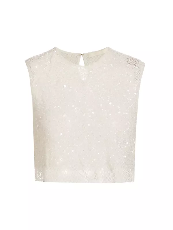Netted Sequin-Embroidered Top