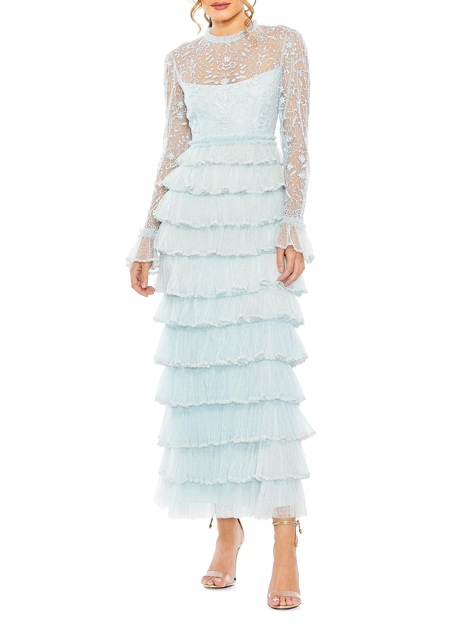 Mac Duggal Women's Embroidered Tiered Gown - Seafoam