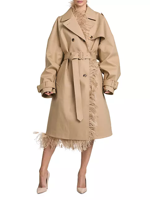 Padded trench coat with Oval T logo all over Woman, Beige