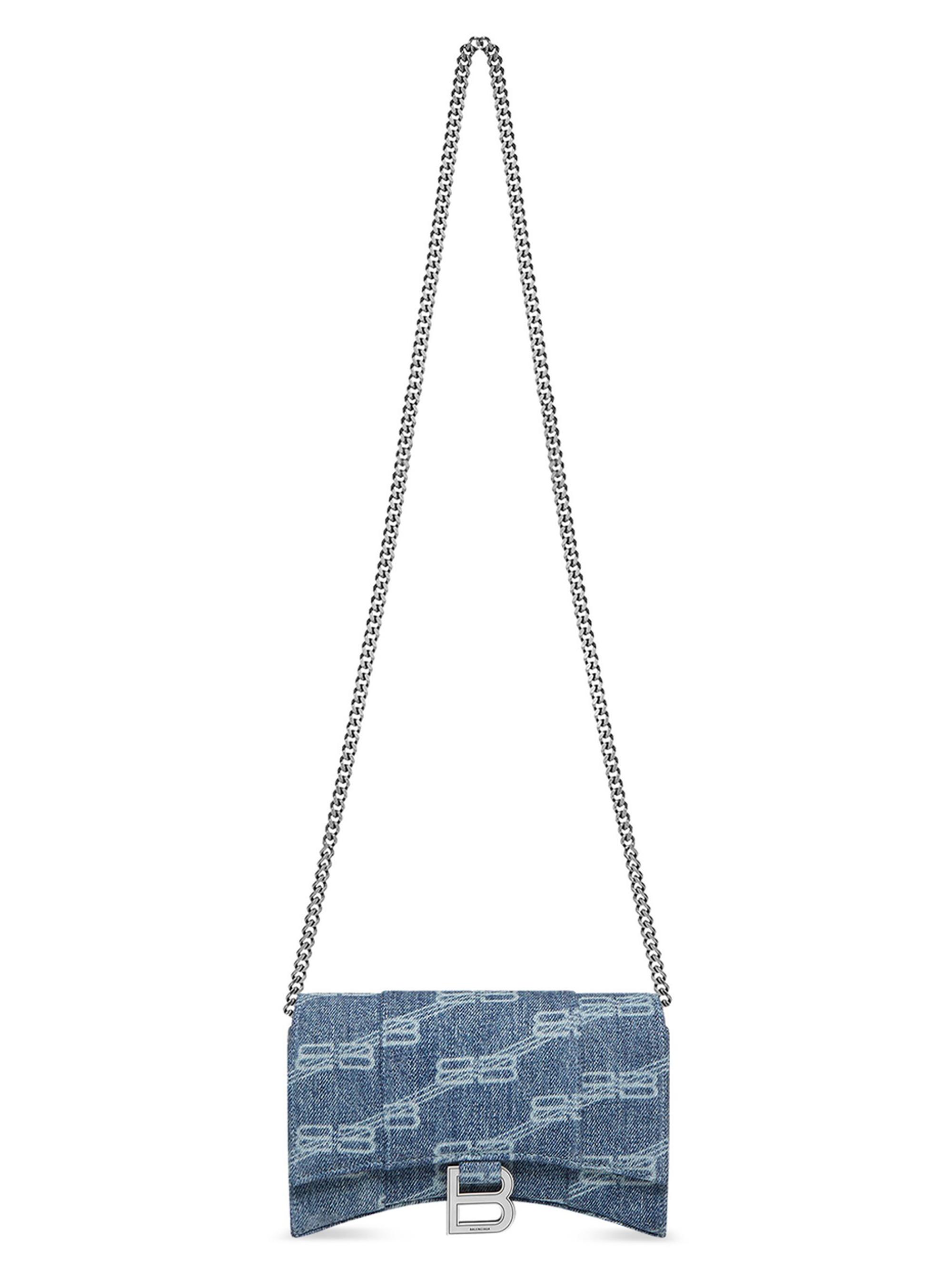 Balenciaga Women's Hourglass Wallet With Chain BB Monogram Denim - Blue