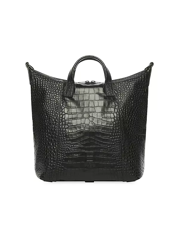 Women's Downtown Medium Shoulder Bag Crocodile Embossed in Black