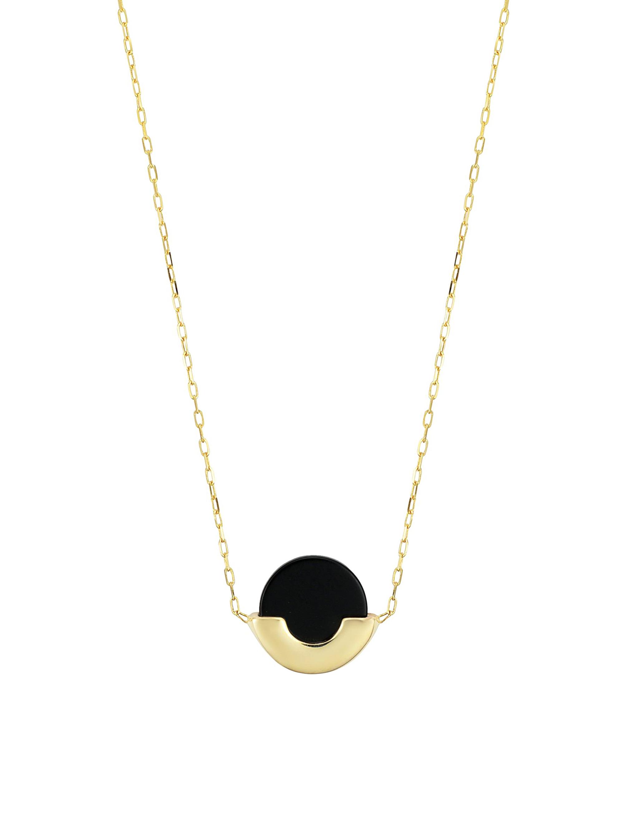 Oradina Women's 14K Yellow Solid Gold Black Onyx Stone Purse Pendant Necklace - Yellow Gold