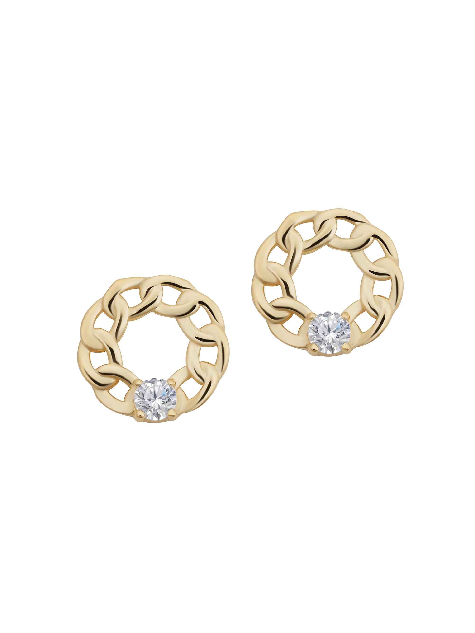 Oradina Women's 14K Yellow Solid Gold White Topaz Halo Studs - Yellow Gold