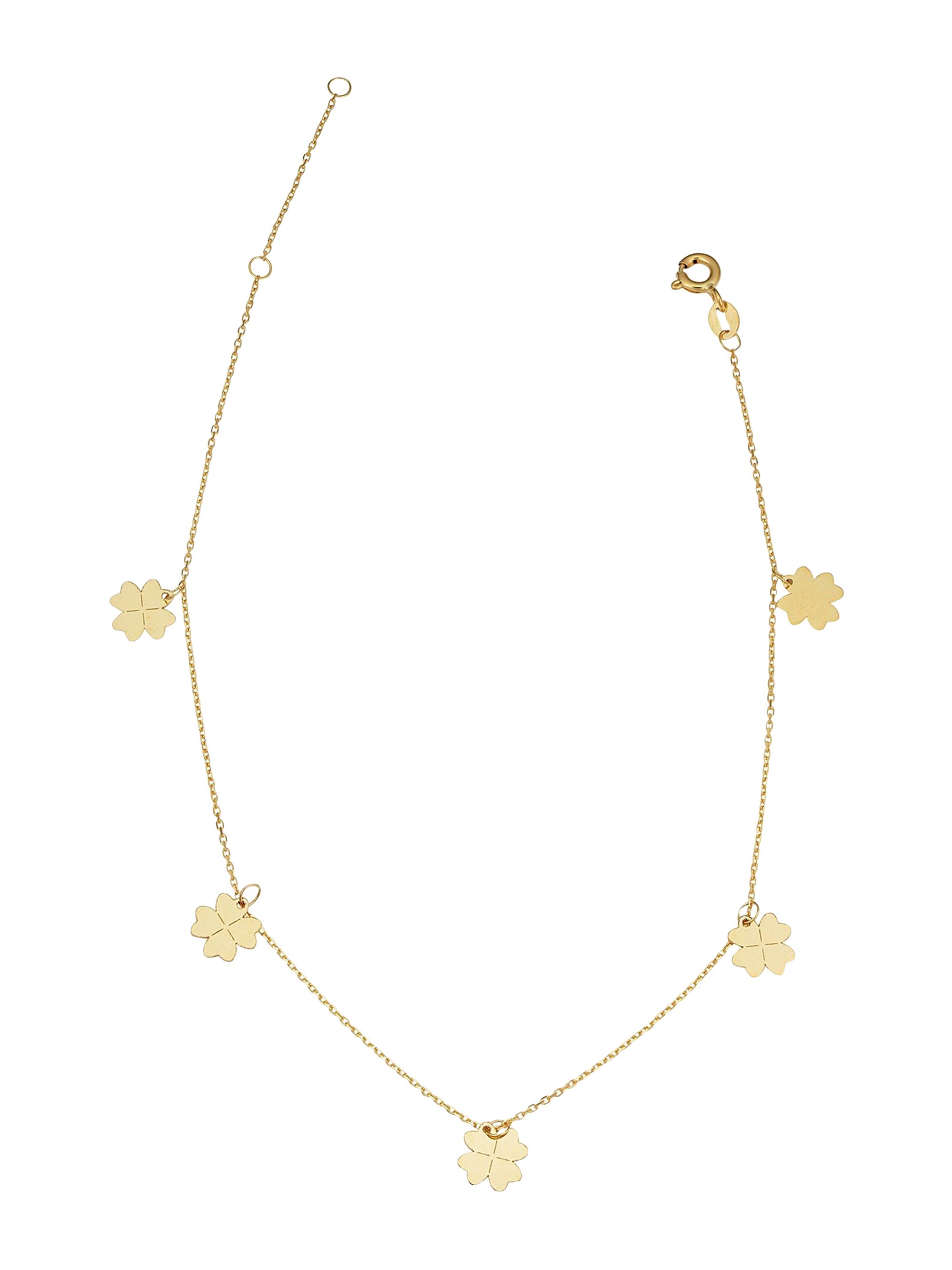 Oradina Women's 14K Yellow Solid Gold Lucky You Anklet - Yellow Gold