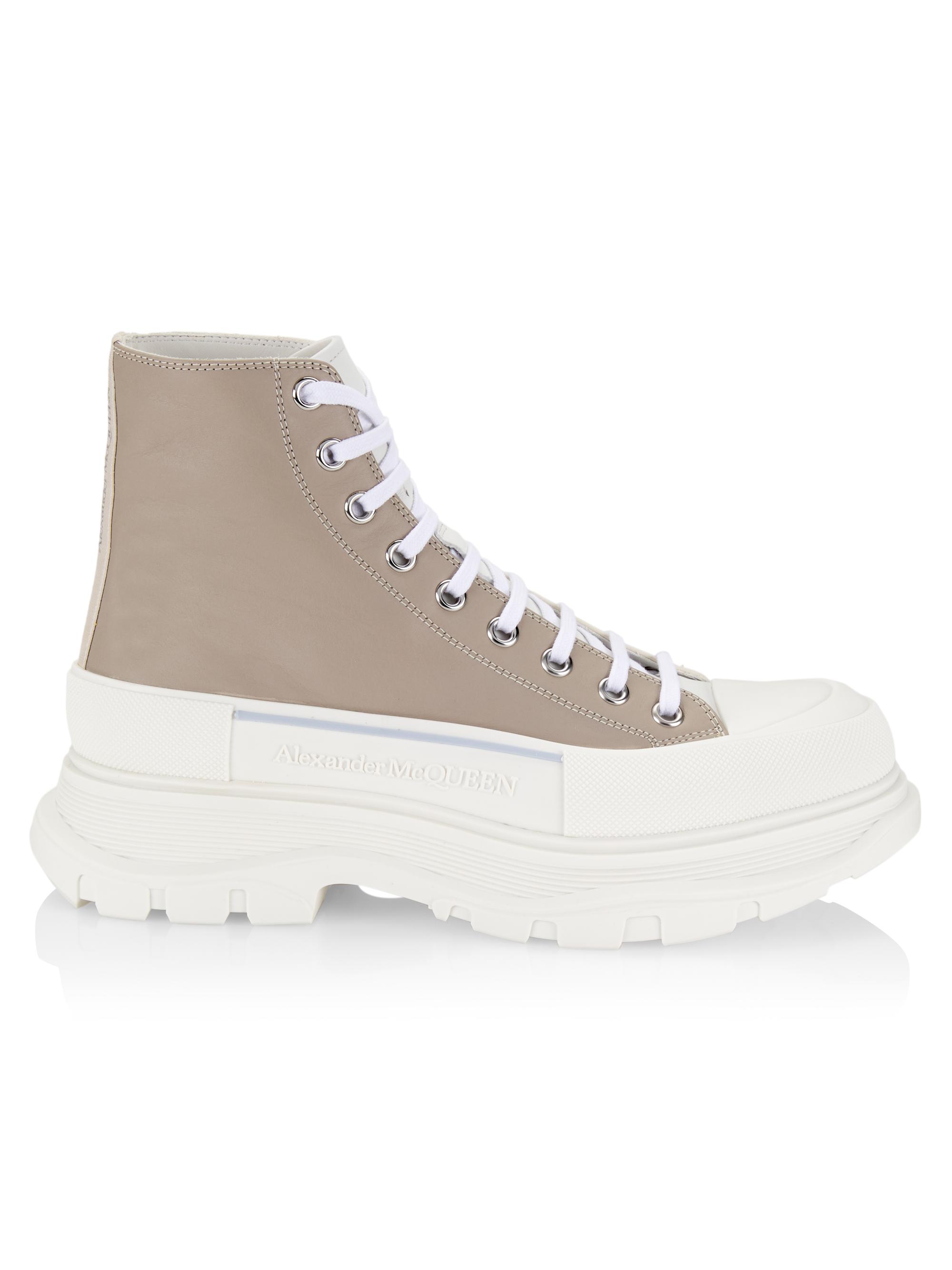 McQueen Men's Canvas Platform Boots - Beige White