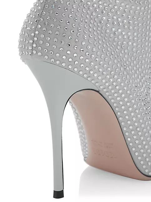Chanel Chain-Trim Ankle Boots Dark Gray Glitter Suede Size 40 High Heel