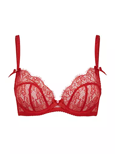 Red with Gold Lace underwire push-up Bra- Satin bow - Size 70A