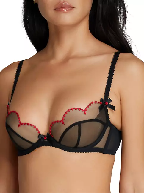AGENT PROVOCATEUR AGENT PROVOCATEUR WOMENS BLACK/RED LORNA HEART PLUNGE STRETCH-TULLE UNDERWIRED BRA,65711270
