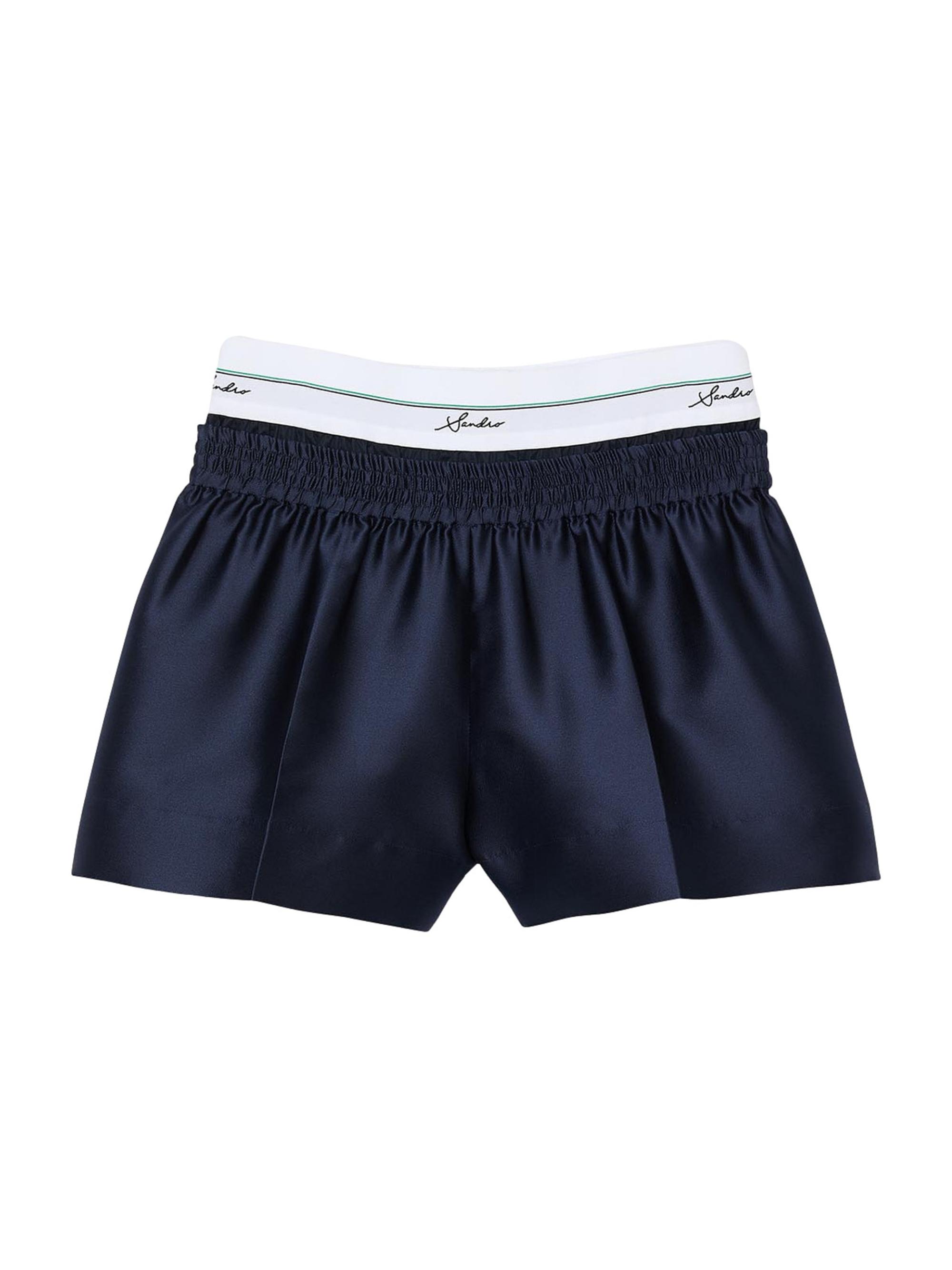 Sandro Women's Satin Shorts with Double Waistband - Midnight Blue