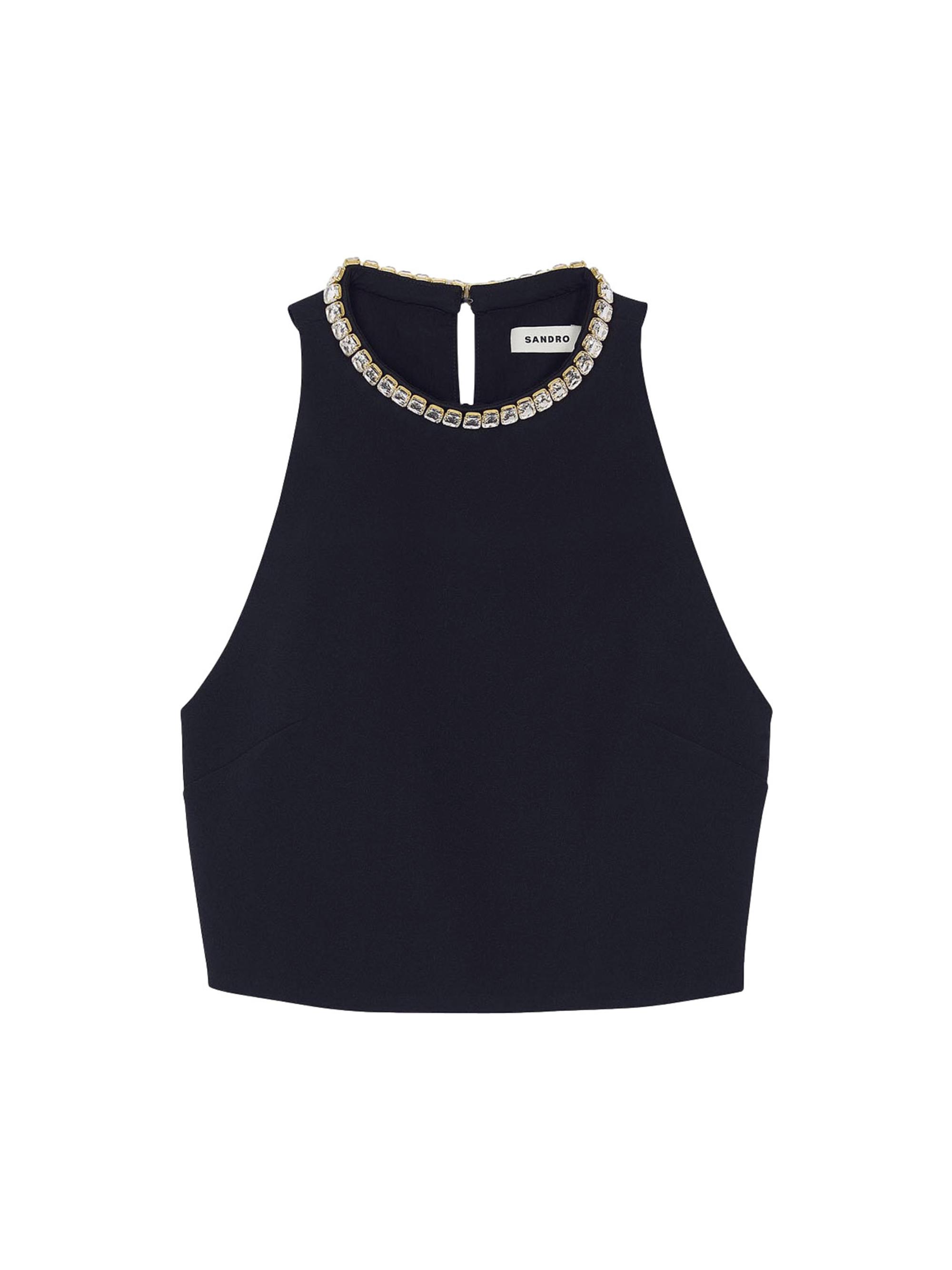 Sandro Women's Rhinestone Crop Top - Black