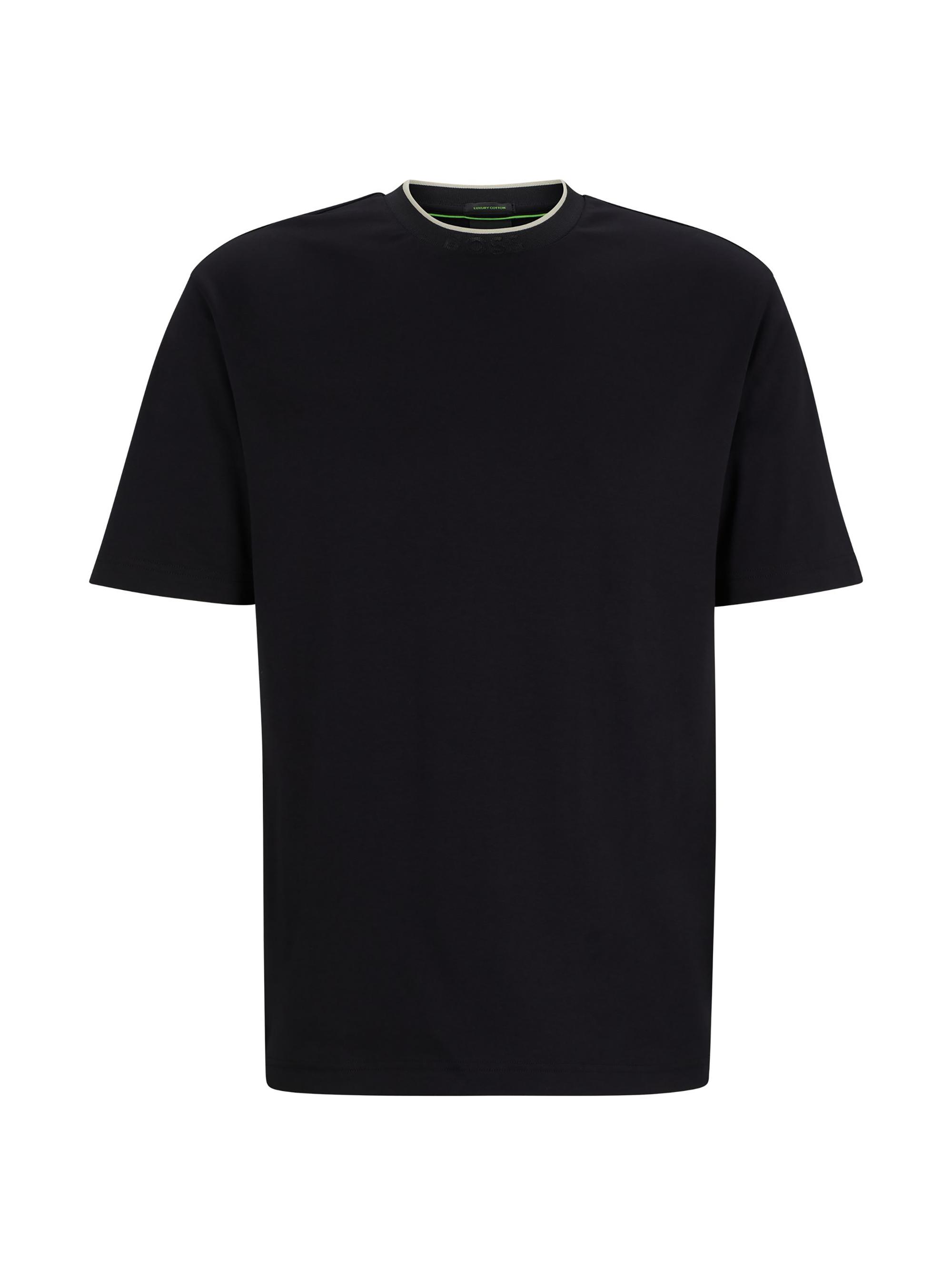 BOSS Men's Interlock-Cotton Relaxed-Fit T-Shirt with Logo Collar - Black