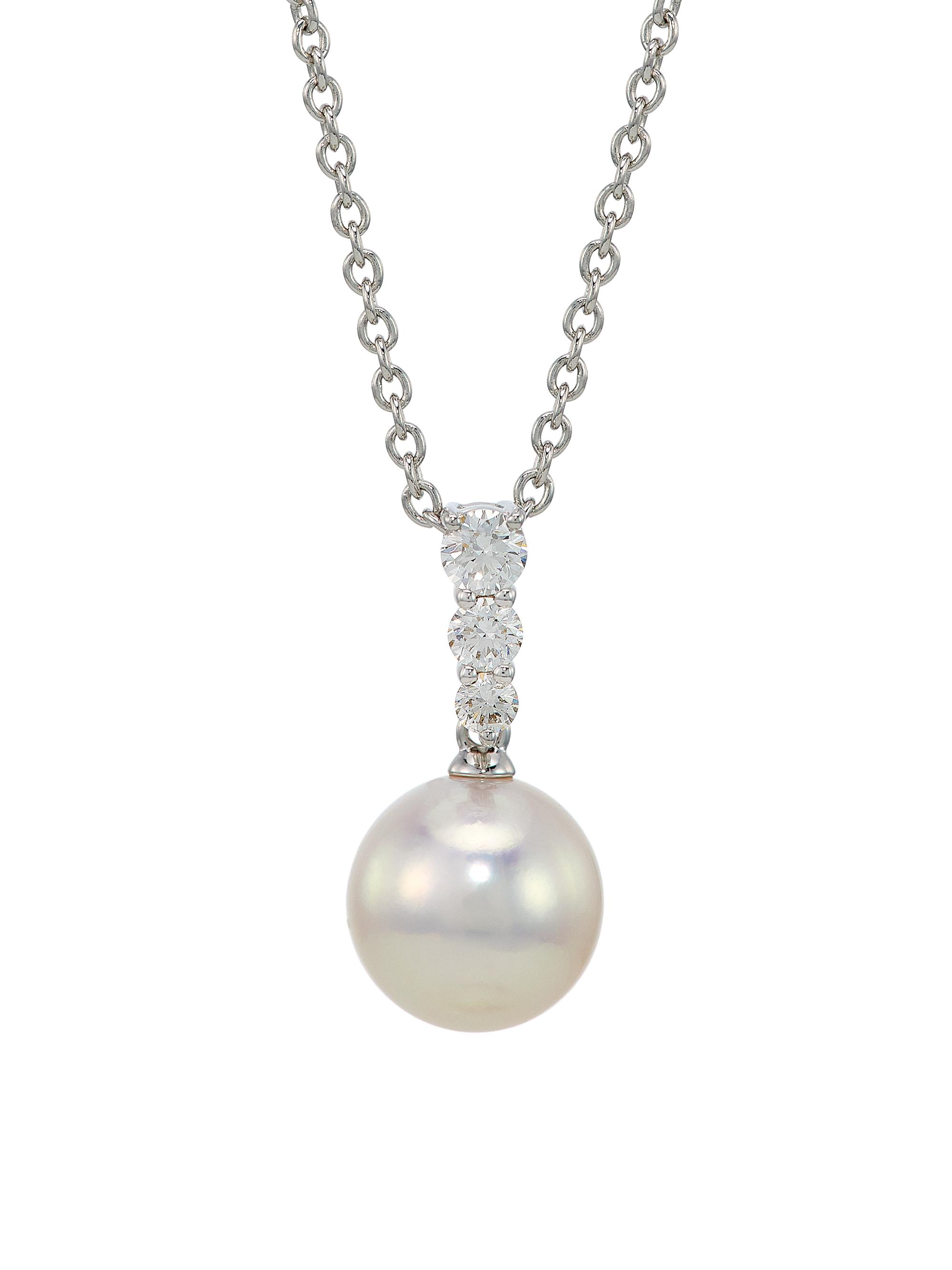 Mikimoto Women's Morning Dew 18K White Gold, 8MM Cultured Akoya Pearl & 0.16 TCW Diamond Pendant Necklace - White