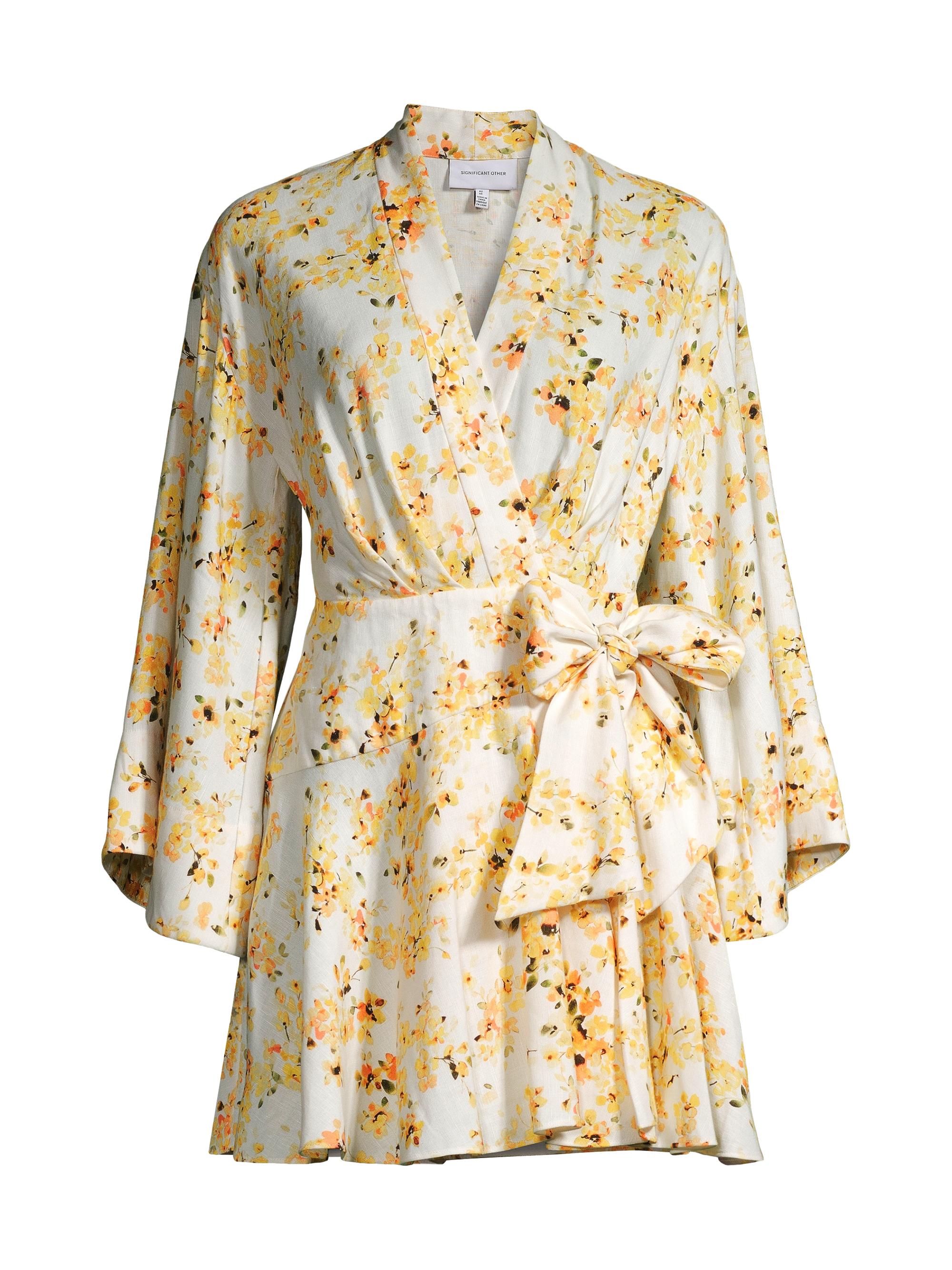 Significant Other Women's Maia Floral Linen-Blend Wrap Minidress - Golden Blossom