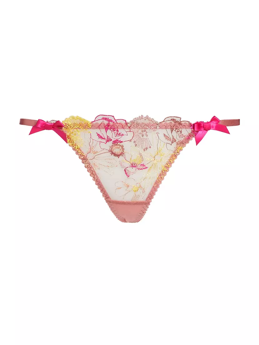 Shop Agent Provocateur Zuri Embroidered Bow Thong