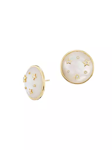 Tarot Le Stelle 18K Yellow Gold, Mother-Of-Pearl, & 0.06 TCW Diamond Button Stud Earrings