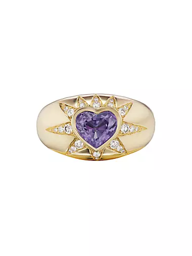 Iolite Starburst Heart 18K Gold, Diamond & Iolite Ring